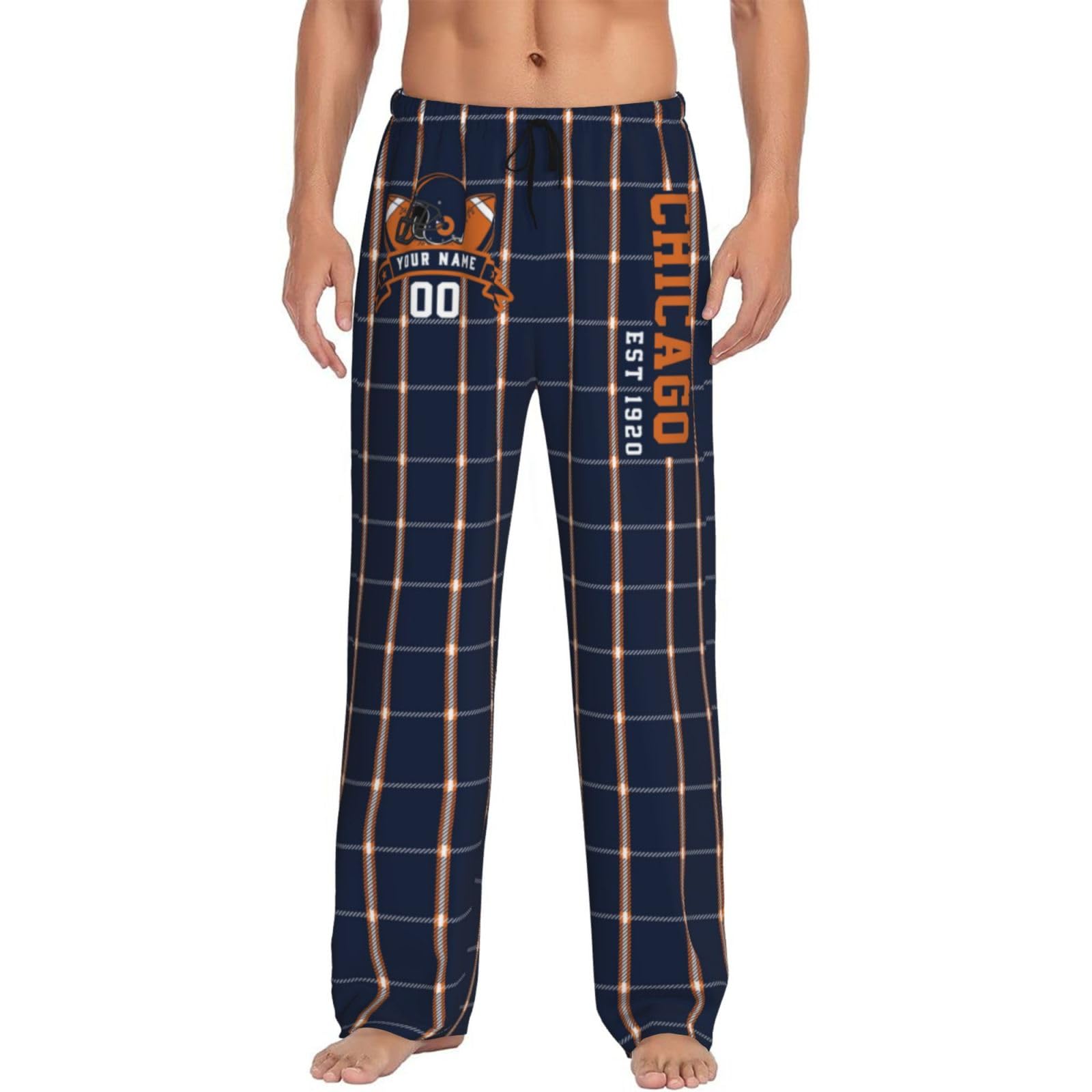 Custom Men's Plaid Pajama Pants Personalized Name Number Lightweight Comfy Lounge Pants with Pockets & Drawstring