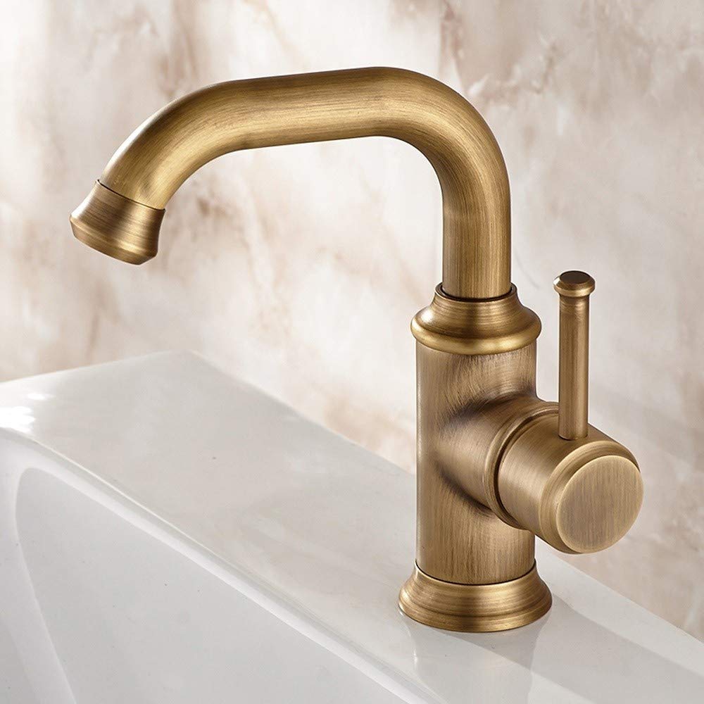 BHFPFZA Vintage Basin Taps Antique Brass Bathroom Sink Faucet Hot & Cold Kitchen Mixer Traditional Style Retro Basin Tap for Home Vintage Kitchen Sink Fixture