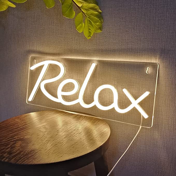 VYNES RELAX LED Neon Signs Light LED Art Decorative Sign - Wall Decor/Table Decor, Home Decor for Wedding Party Kids Room Living Room House Bar Pub Hotel Beach (Warm White) Neon Signs
