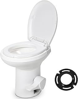 YITAMOTOR RV Toilet, Gravity Flush Toilet with Foot Pedal Flush and Flange, High Low Profile Gravity Camper Toilet for or RV, Trailer, Car, Motorhome, Caravan Trip