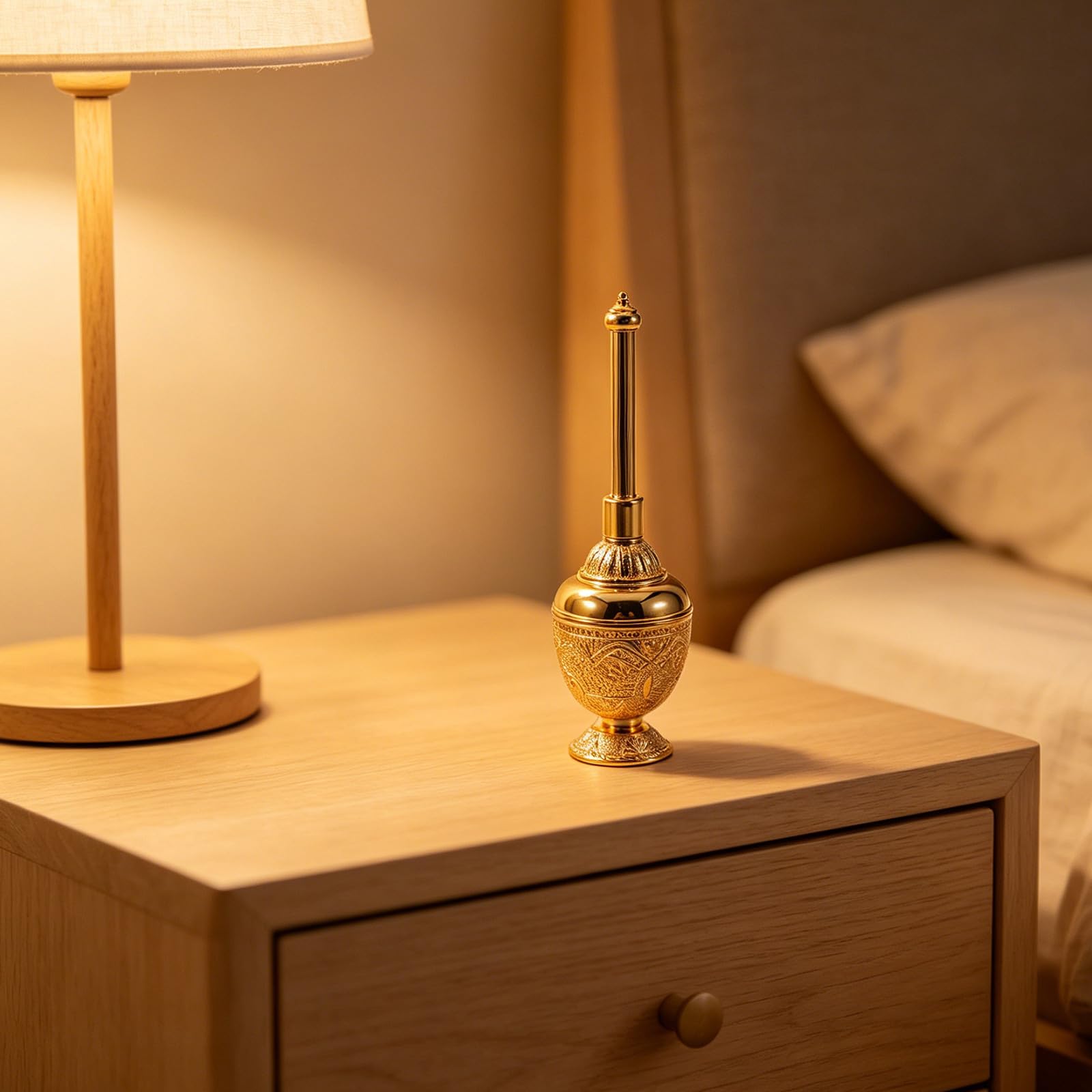 Zerodeko Parfümflasche mit Langlebigem Design Elegante Goldene aus Glas und Zinklegierung Tragbar für Wohnkultur und Religiöse Geschenksammlung