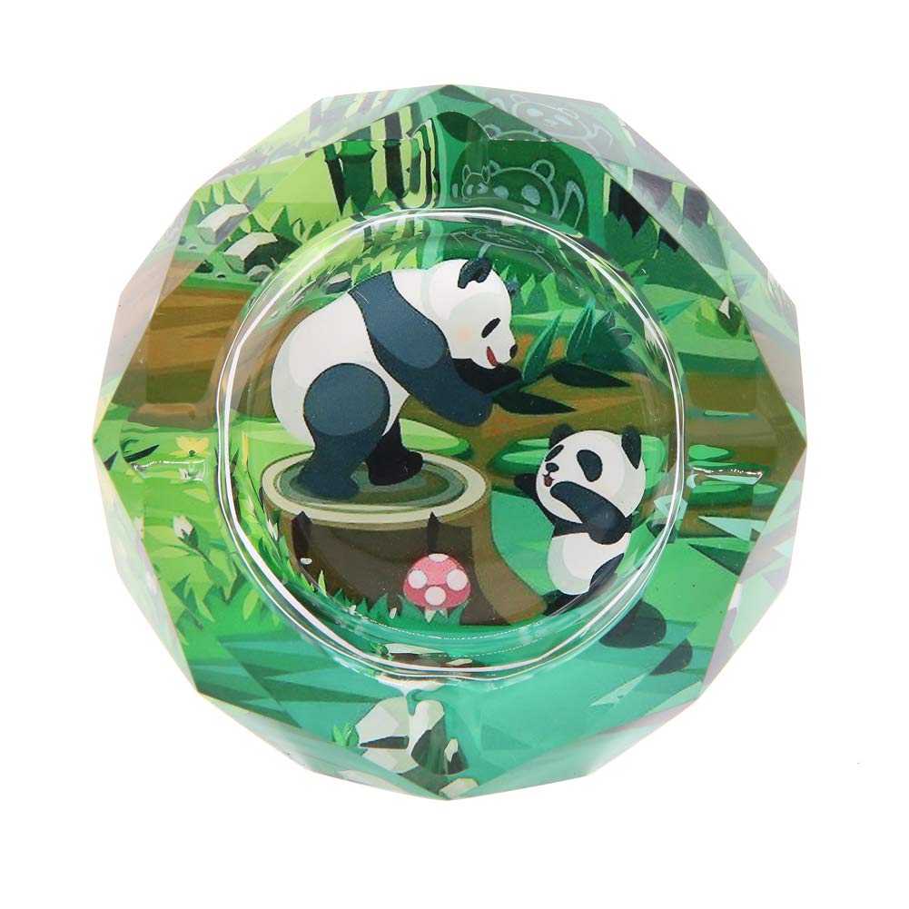 Cendrier octogonal en verre avec motif panda unique de 9,9 cm pour la maison, le bureau, la décoration de table, cadeau pour papa