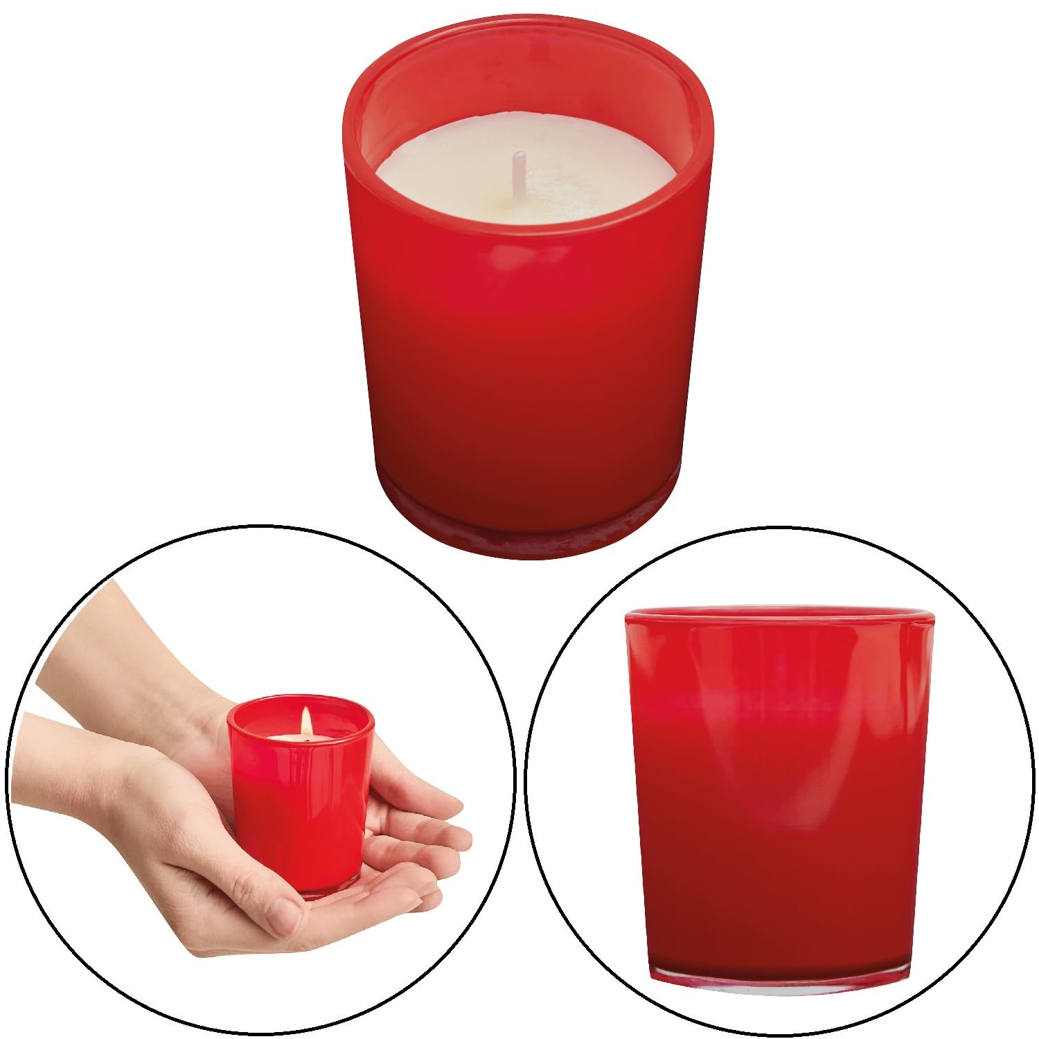 Preiswert&Gut Kerzen im Glas rot 25er Set mit langer Brenndauer für Tischdekoration Wohnraum und Feste dekorative Wachs Dekokerzen Durchmesser 5,5 cm Höhe 6,6 cm