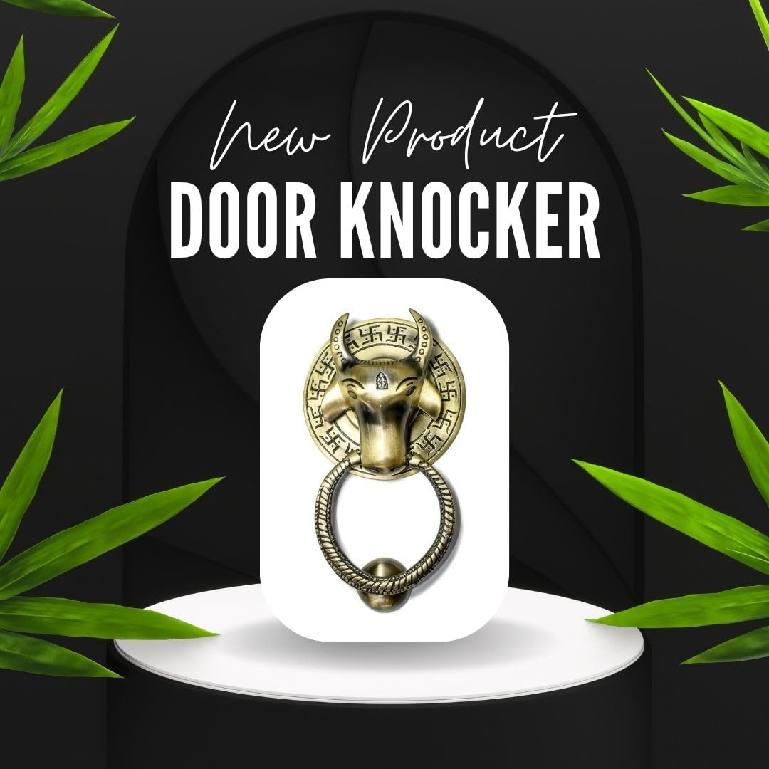 Beautiful Nandi Face with Nandi Door Knocker/Door Decor with Nandi Face Brass with Antique Finish (Pack of 1, Size 6.5 inch) — Amazon image 6