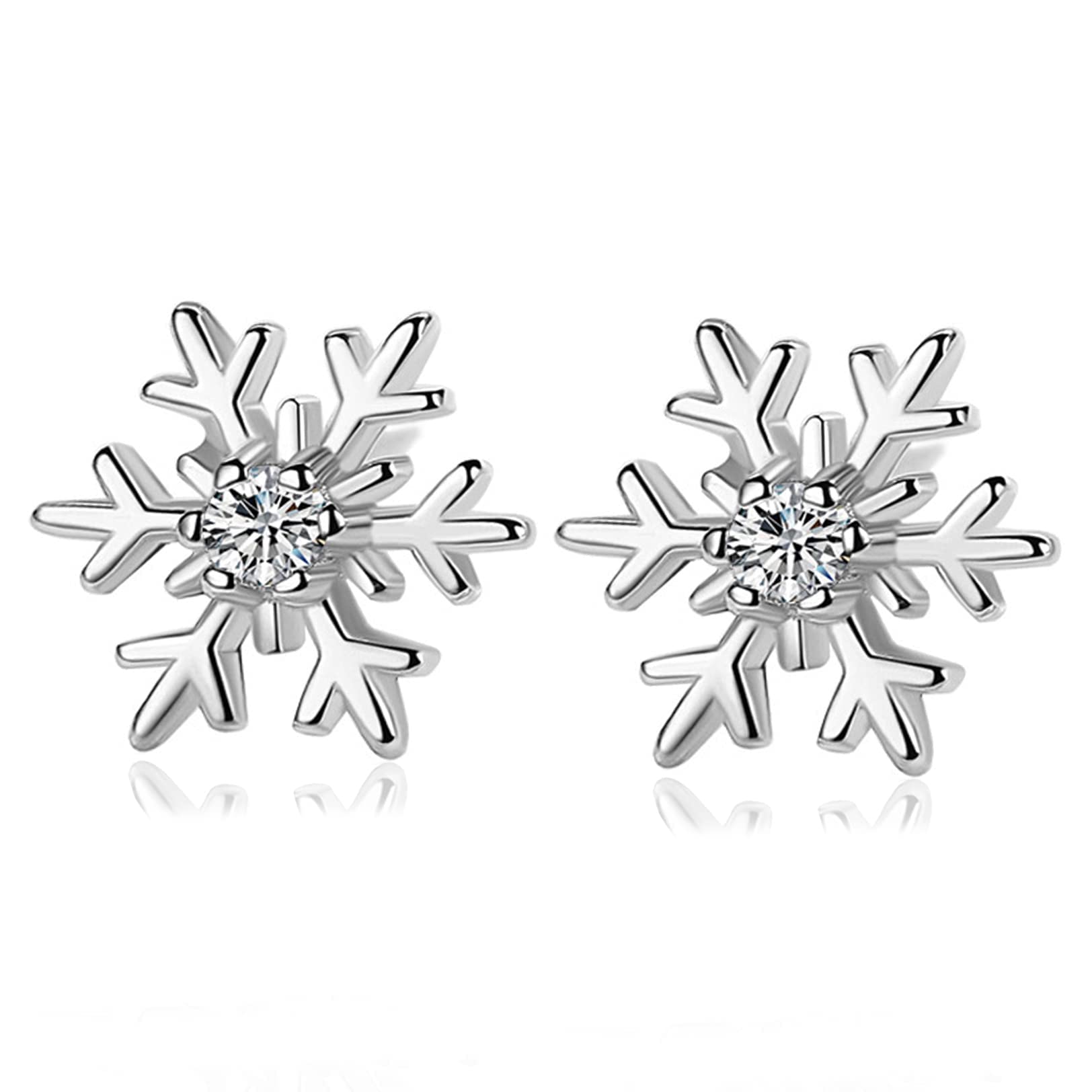 DEEPOWANLACOCN Snowflake Stud Earrings, Sterling Silver Snowflake Snow Winter Jewellery Women Girls Diamonds Studs, Hypoallergenic for Sensitive Ears, Cubic Zircon Studded Ear Jewelry, Gift for Wife