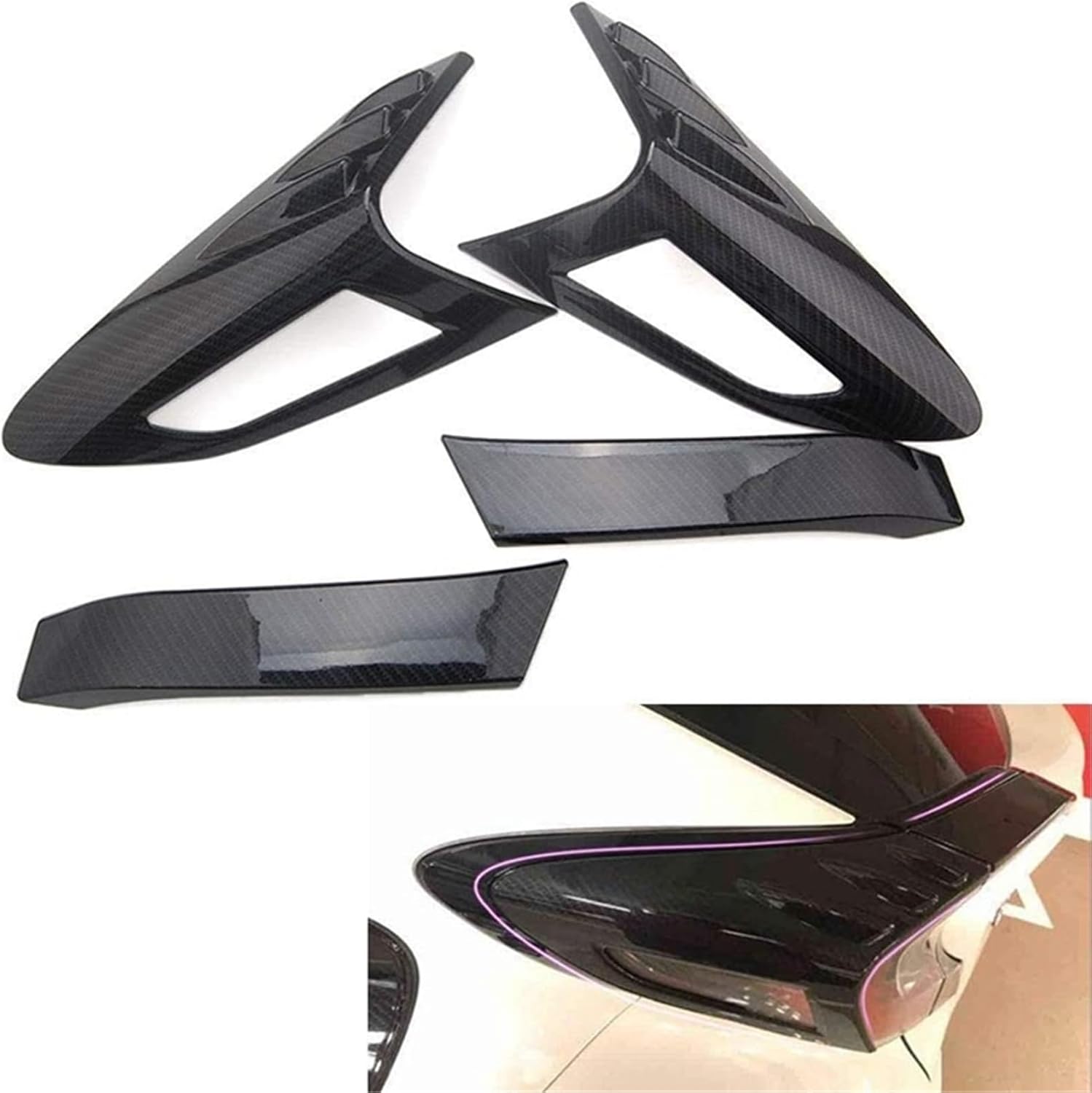 4Pcs Carbon Fiber Style Rear Back Lamp Tail Light Cover Trim Compatible With Fit Toyota CHR C-HR 2016-2018