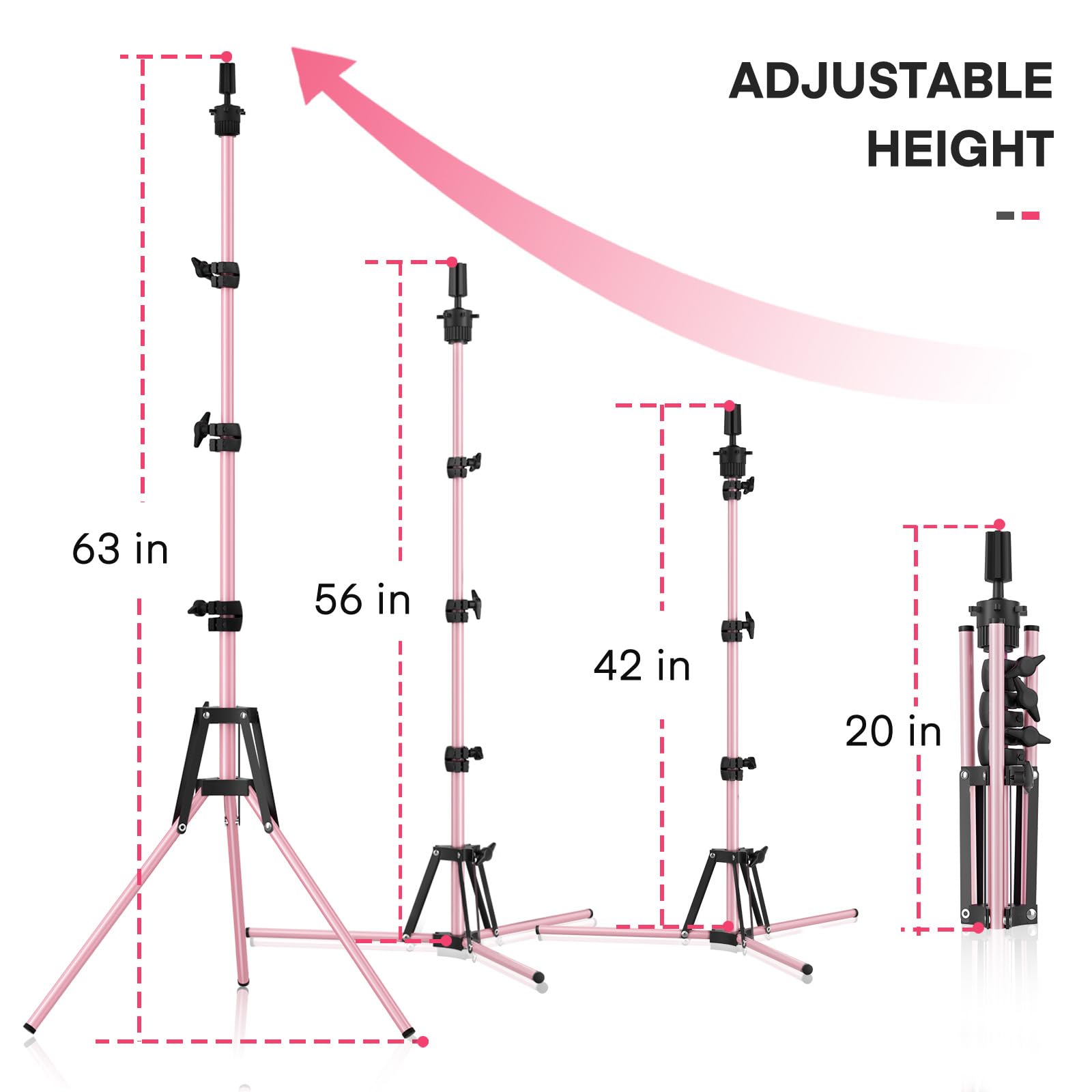 CASDUCT Wig Stand 63inch Adjustable Mannequin Head, Reinforced Metal Mannequin Head Stand for Cosmetology Hairdressing Training Pink - Image 3