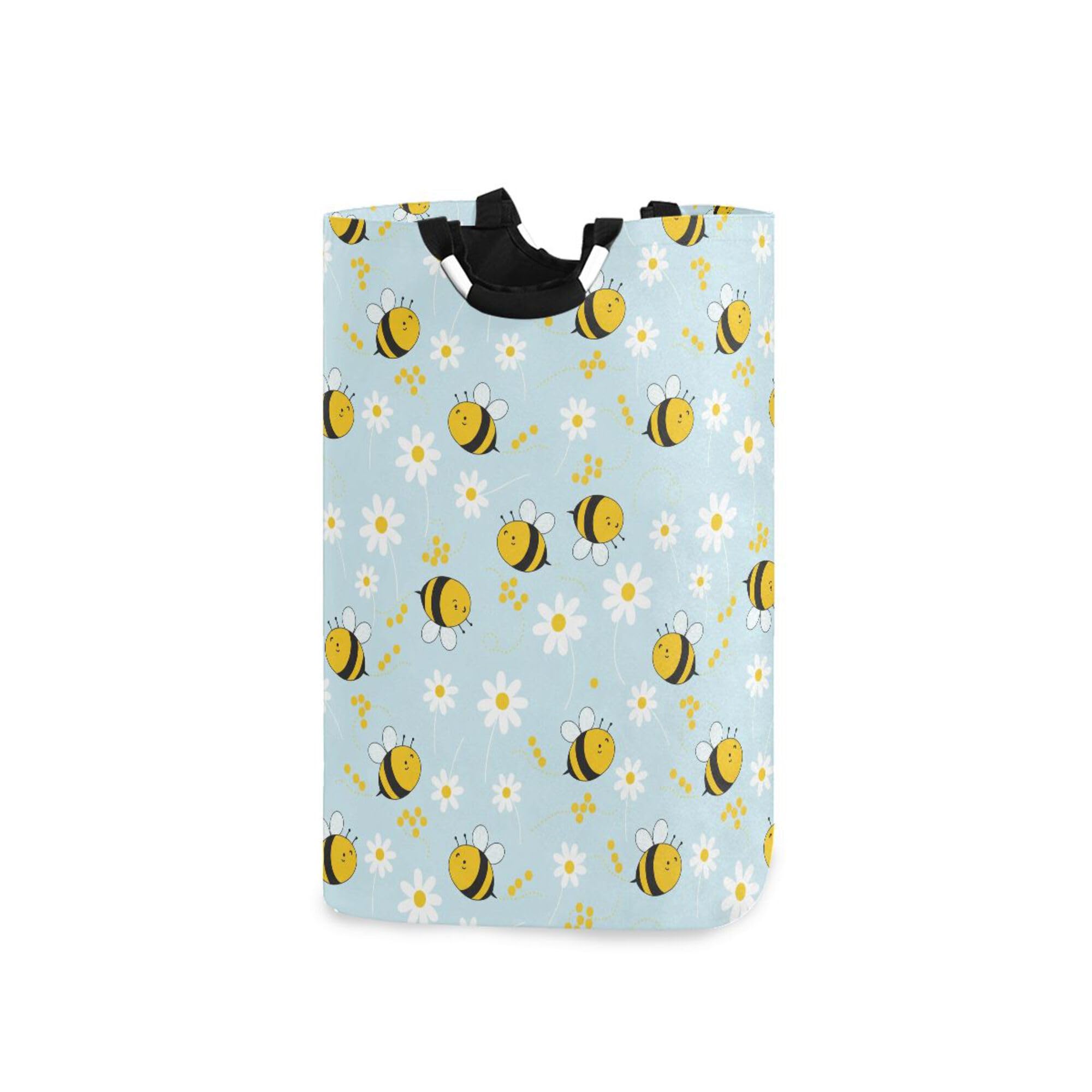 ALAZA Large Collapsible Laundry Basket with Handles, Cute Bees Daisy Floral Geometry Washing Baskets Laundry Bags Hamper for Bedrooms Cloth