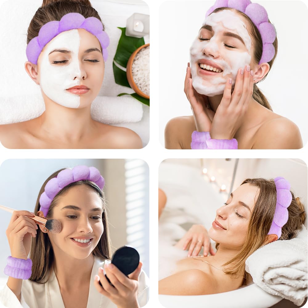 Opaski spa do mycia twarzy, zestaw na nadgarstek, gąbka, makijaż, pielęgnacja skóry, opaska na nadgarstek, bąbelki, miękki ręcznik frotte, opaska do włosów dla kobiet, puszyste, nakrycia głowy,