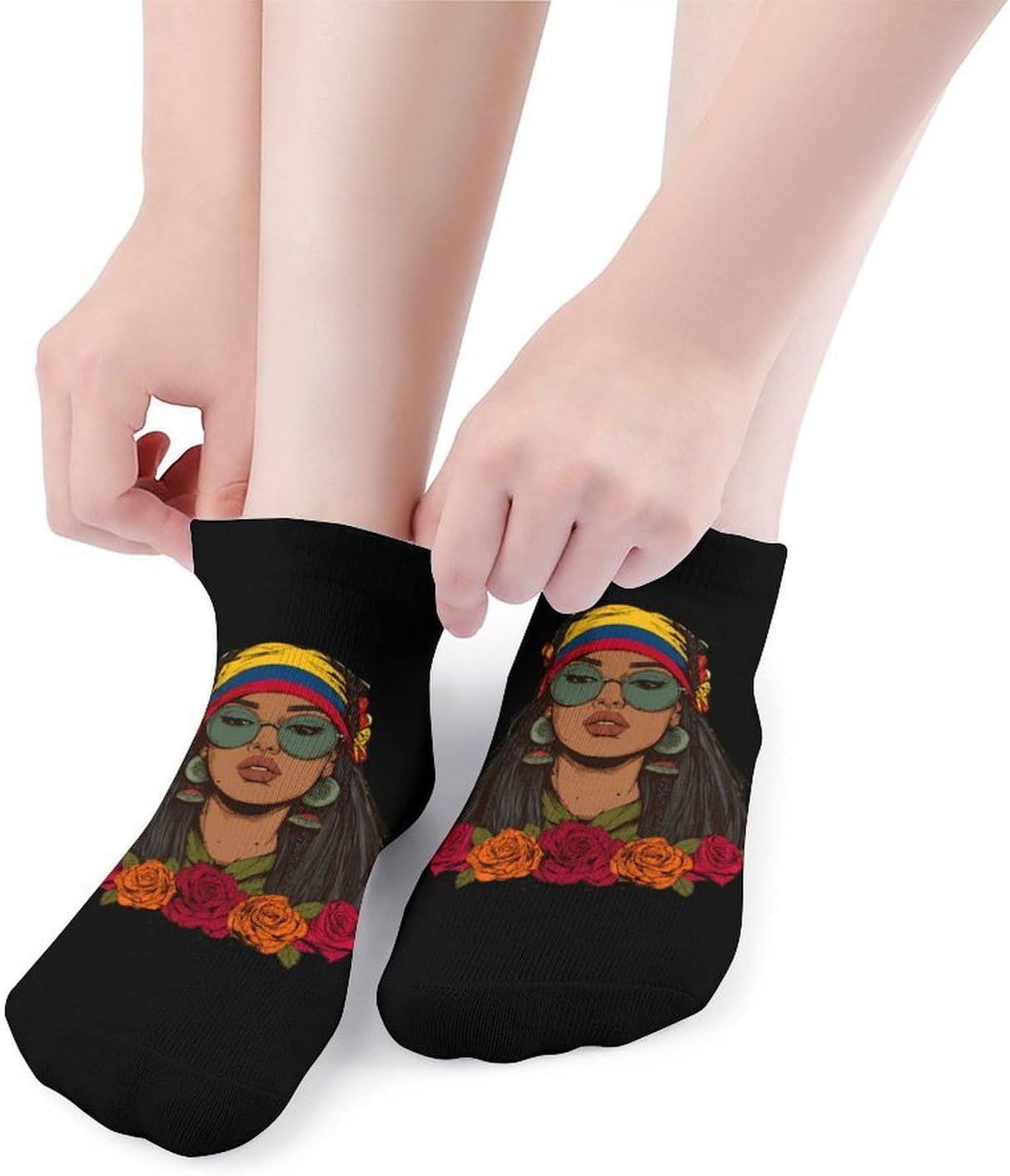 Colombianas Woman Flag Flower Socks for Men Women 5 Pairs Ankle Socks