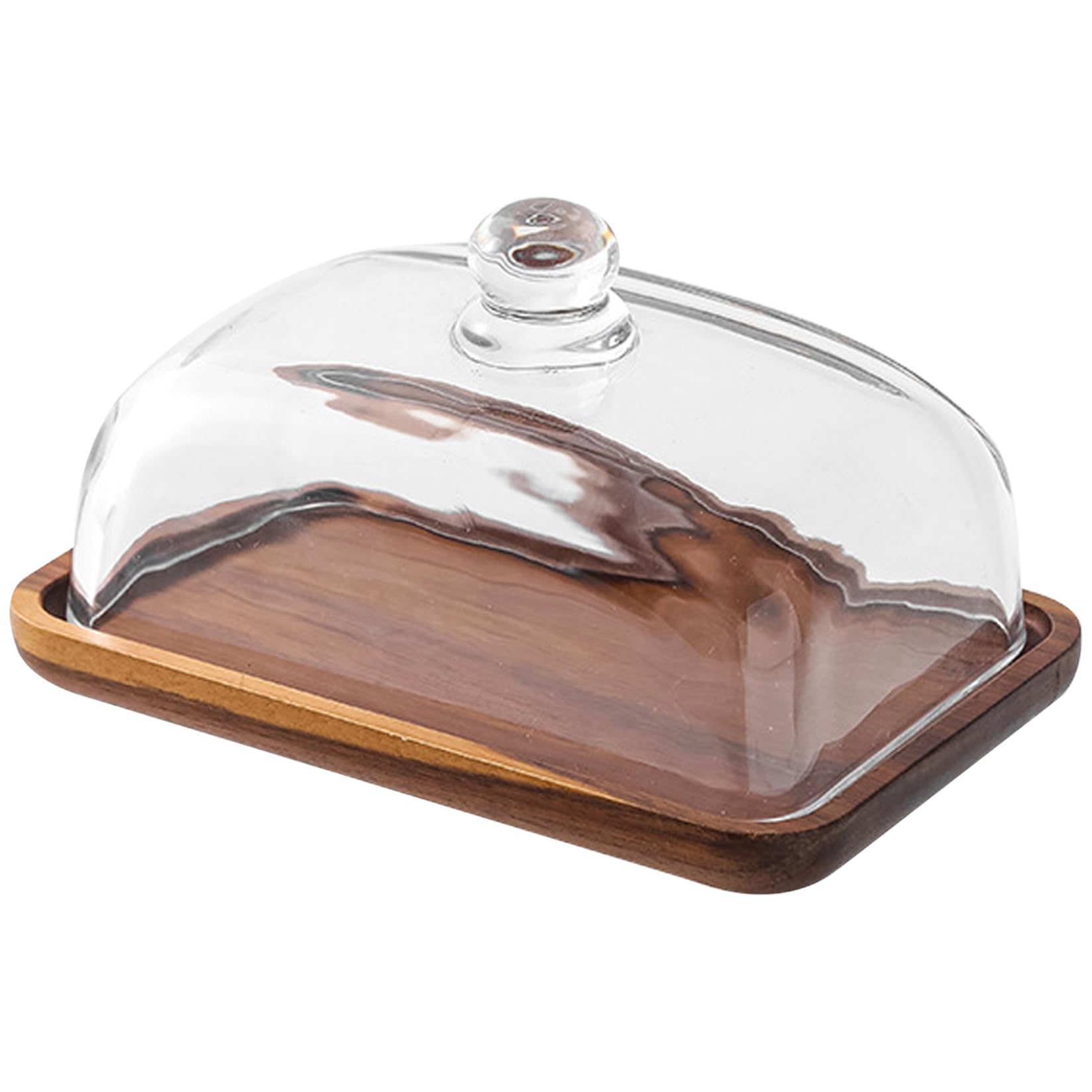 Nukinp Butter Dish with Lid, 7.1x4.7x3.7 Inch Wooden Butter Container with Clear Glass Cover, Cheese Keeper for Kitchen Countertop, Fridge