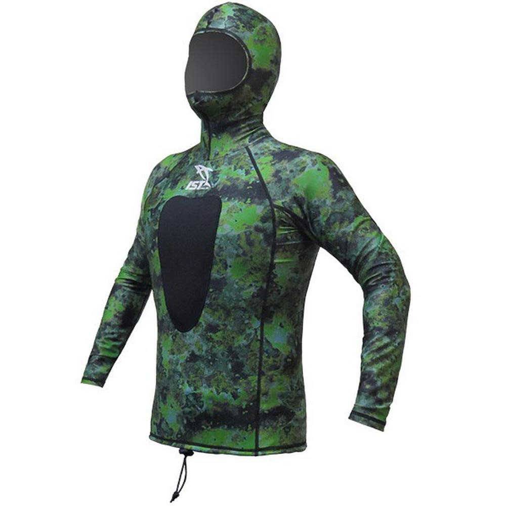 IST VSH-100 Camouflage Spearfishing Rash Guard with Hood, Loading Pad (Green Camo, Medium)