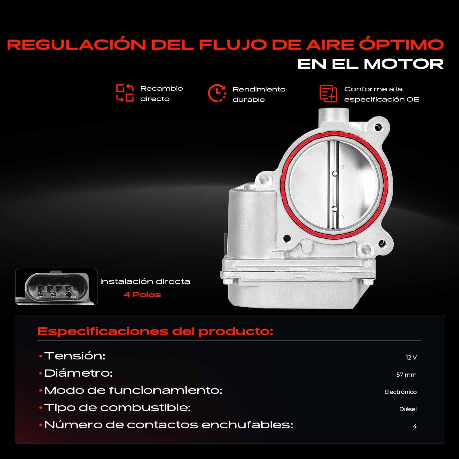 Frankberg Válvula de mariposa cuerpo de mariposa 4 Polos 4E0145950C | Compatible con: A8 4E2 4E8, A6 Avant 4F5 C6, A4 Allroad 8KH, A5 Sportback 8TA, Q7 4LB, A5 Cabriolet 8F7, A4 Avant 8K5