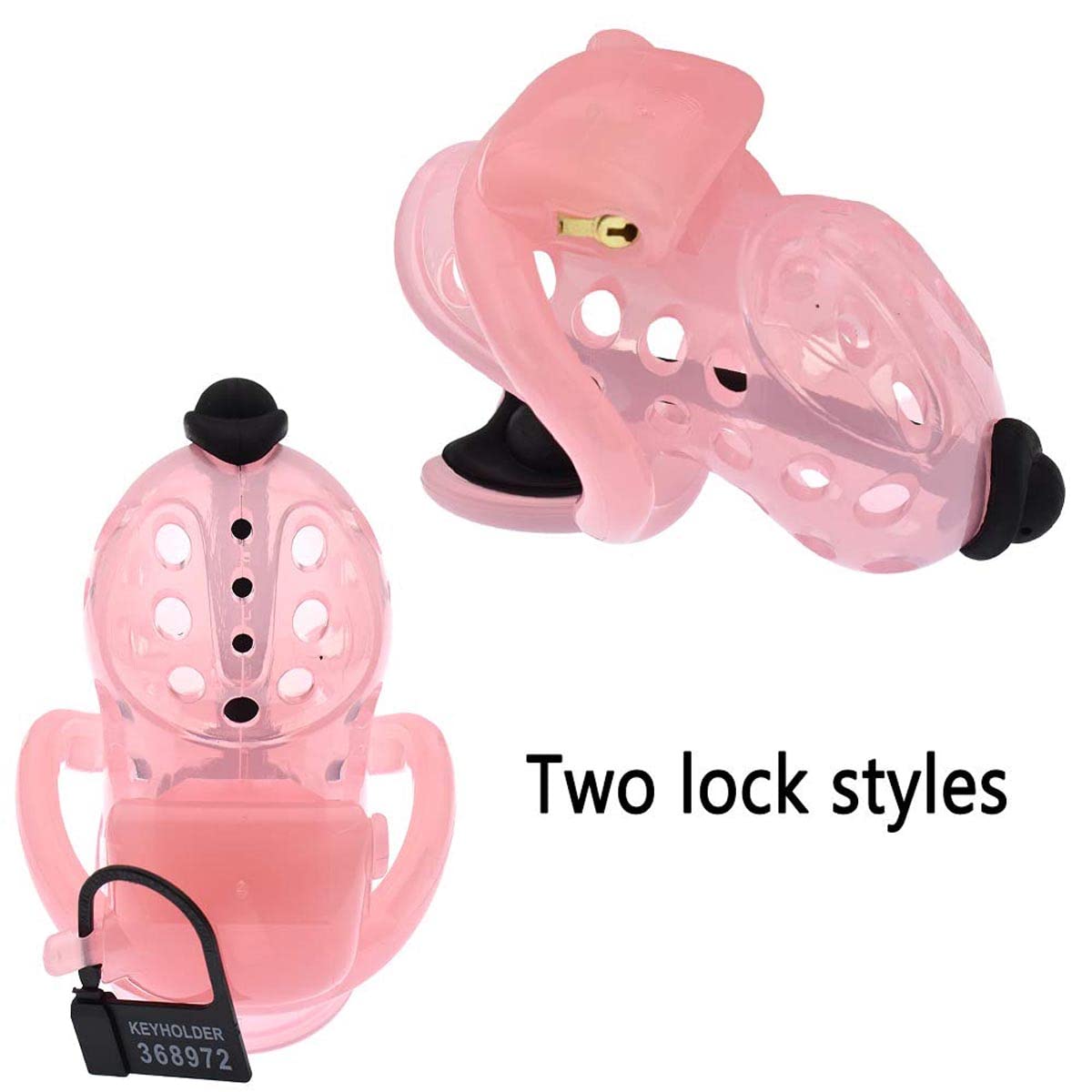 AAKOMA Cage de chasteté électrochocs masculins Conception ergonomique électrique Dispositifs de chasteté sexuelle Verrouillage de la cage du pénis avec 4 tailles d'anneaux Sex Toys (court style, Pink)