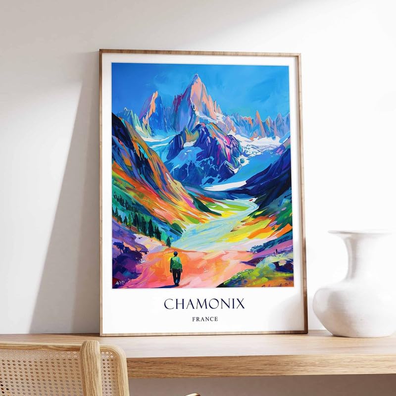 4 Chamonix Poster France Poster Alps Poster Vintage Travel Art Ski Poster Hiking Poster Europe Poster A4 - Wall Art Home Decor Movie Poster Canvas Film Cinema Retro Vintage Cult Classic Nostargic Sag