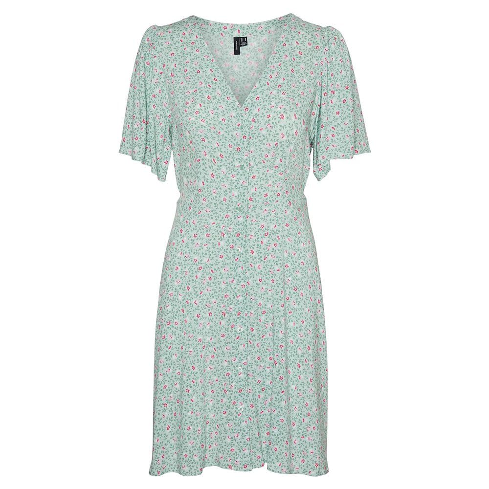 VERO MODA Women's Vmalba SS Short Dress WVN Ga Noos Dress, Silt Green/AOP:ulrikke, M
