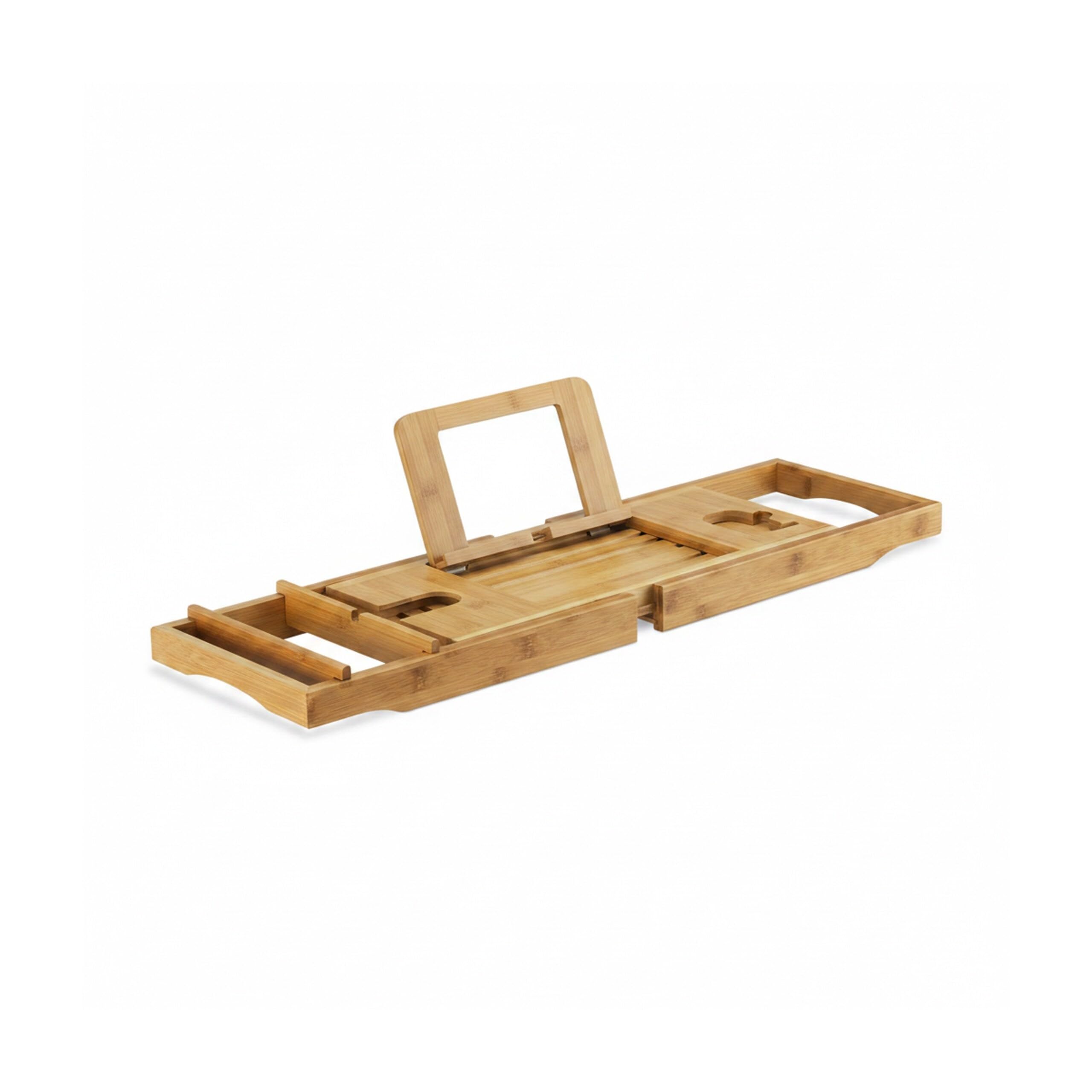 Relaxdays Bandeja para Bañera Extensible con Atril, Bambú, Beige, 19 x 107.5 x 23 cm