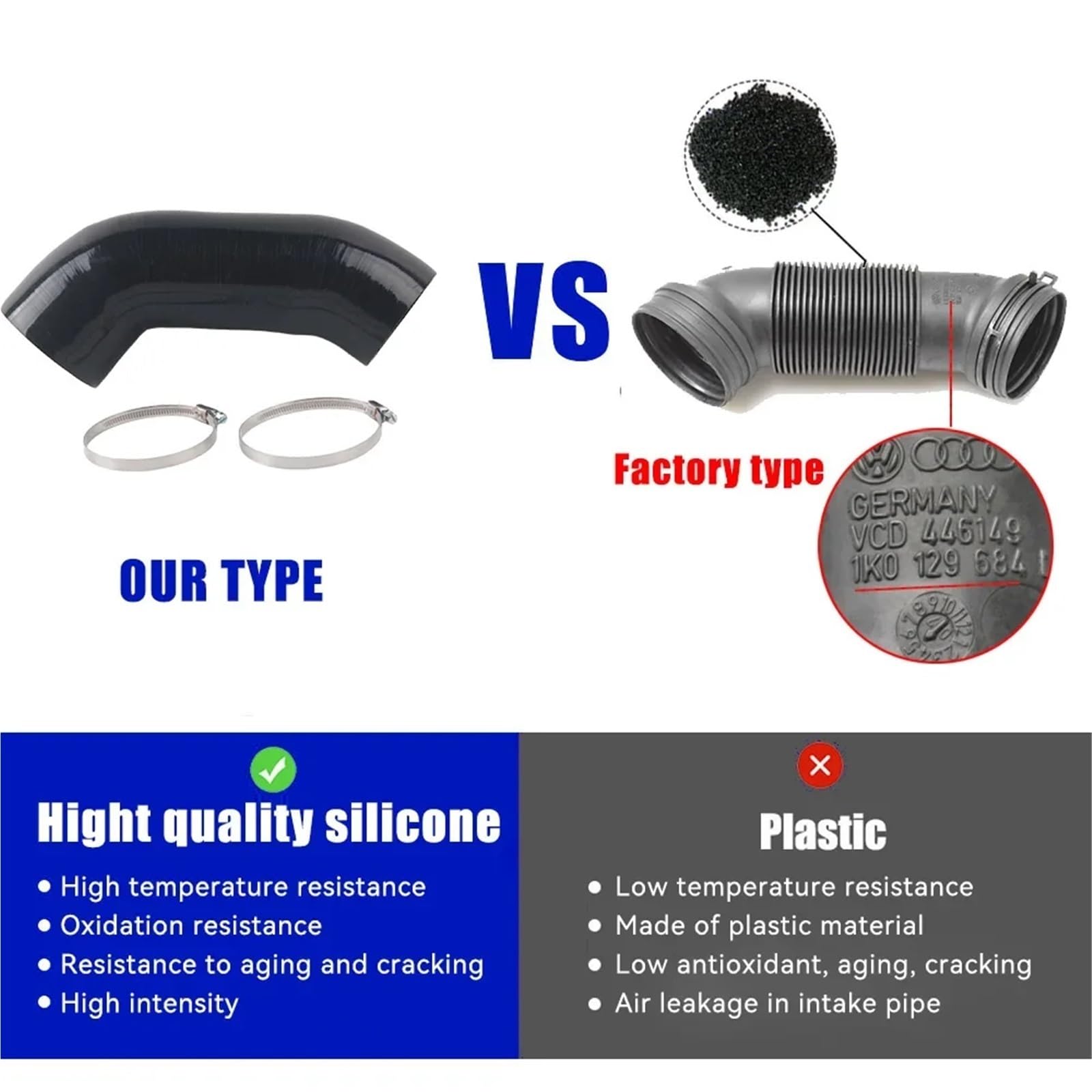 Tubo di aspirazione in silicone per AUDI A3 8P per VW Maggiolino Golf Mk5 Mk6 04-19 EA888 2gen Tubo di aspirazione dell'aria del motore