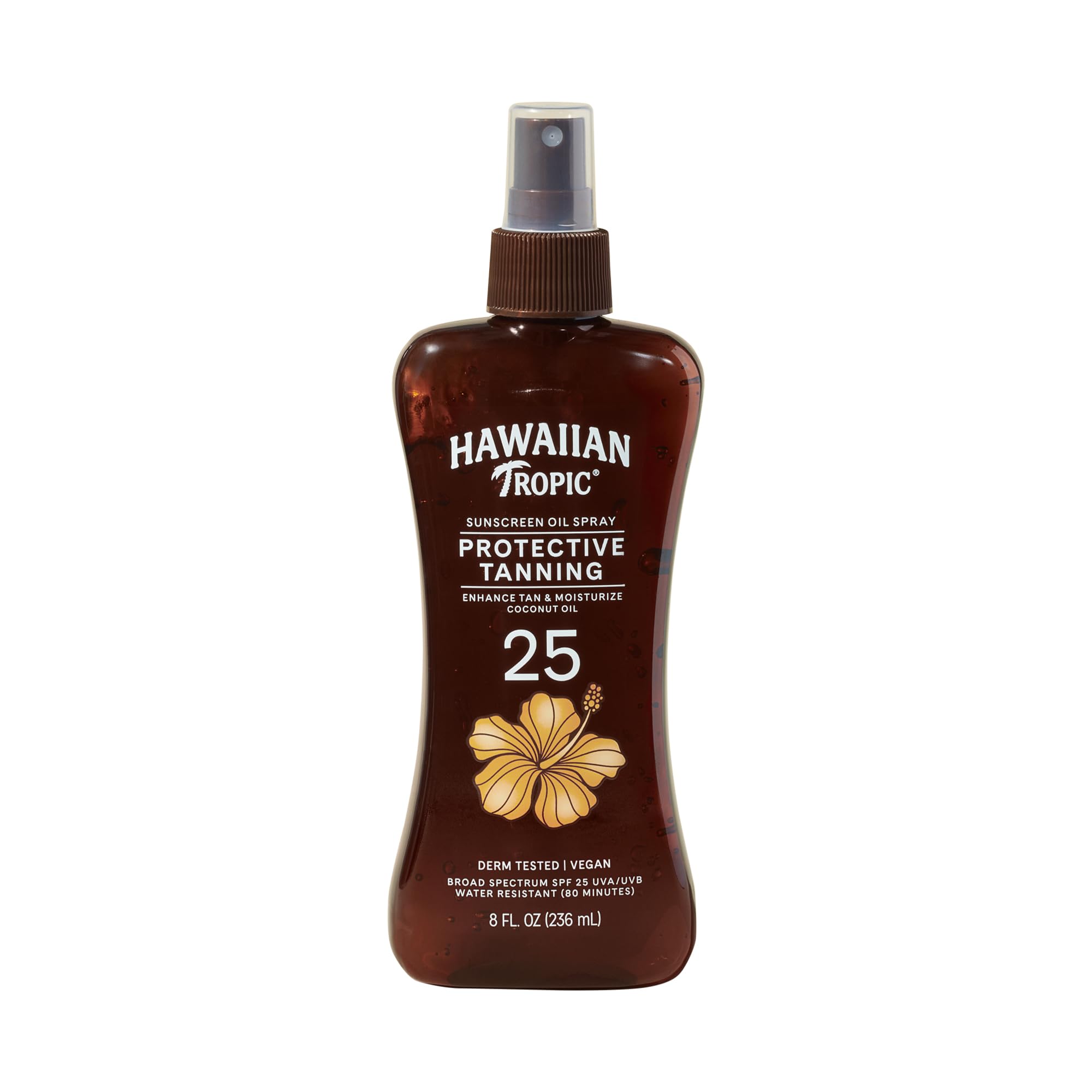 Sunscreen Oil Spray Protective Tanning, Enhance Tan & moisturize coconut oil, Tropical Scent, SPF 25 UVA/UVB, Water resistant (80Mins), Vegan, No Oxybenzone - 236ml