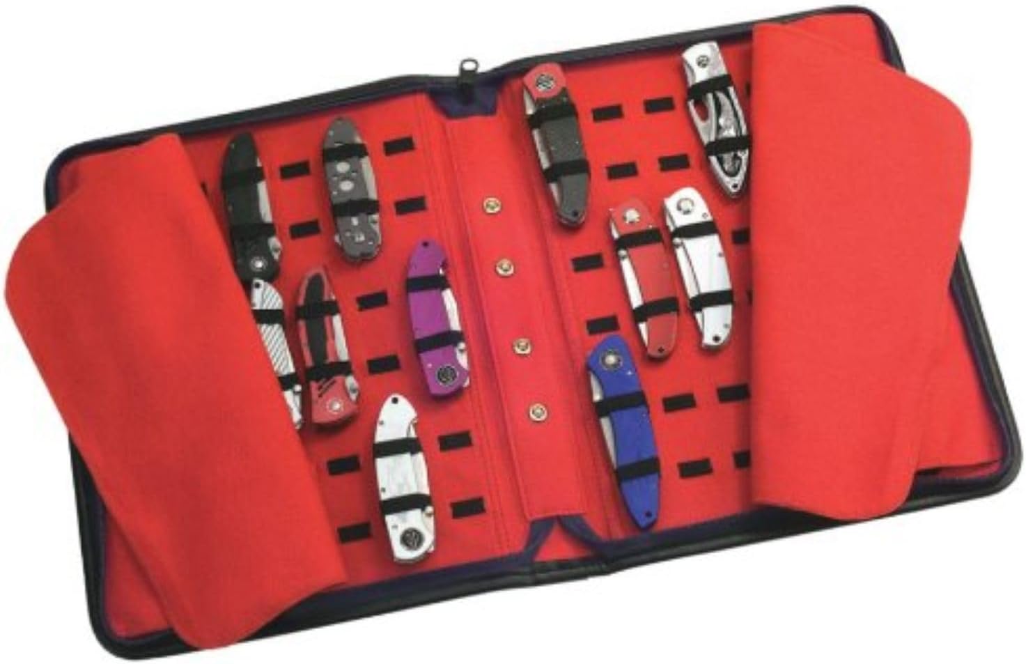 Large Pocket Knife Storage Case – Faux Leather Exterior, Felt-Lined Interior, Elastic Straps for Knives, Zipper Closure, Holds 40 Knives, For Protecting and Storing Knife Collection