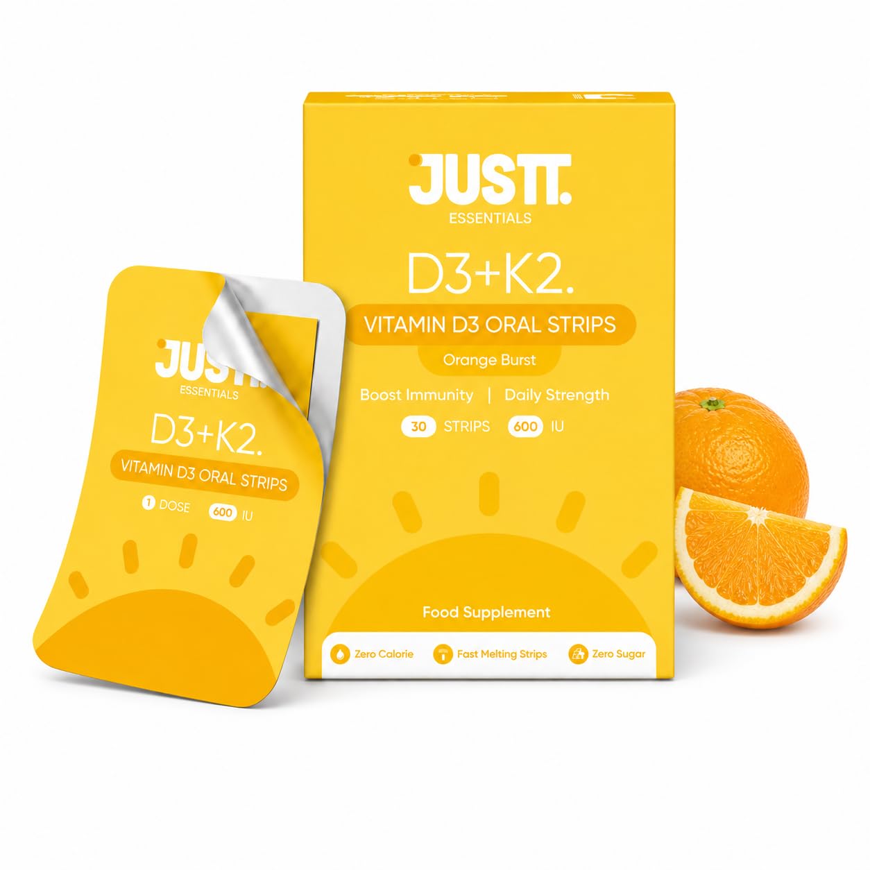 Justt Essentials D3+K2 Vitamin D3 Oral Strips, 600 IU, Orange Burst Flavour, Fast Dissolving, Sugar-Free, 30 Strips-image-25