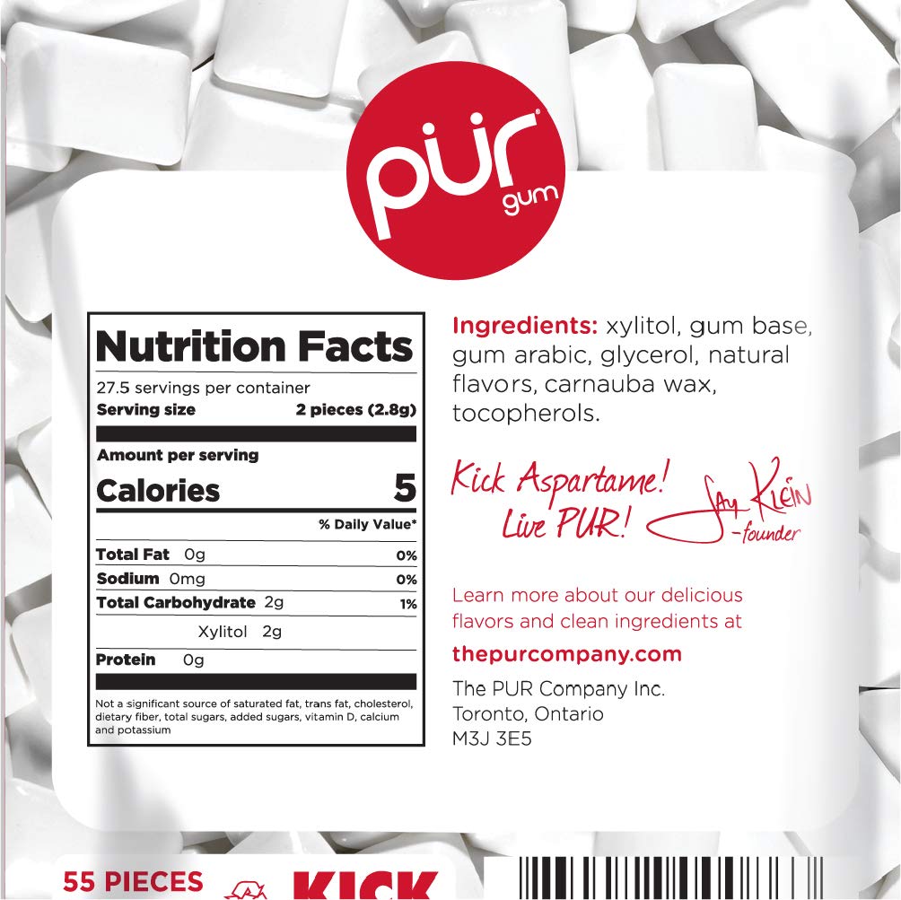 PUR Gum | Sugar Free Chewing Gum | 100% Xylitol | Vegan, Aspartame Free, Gluten Free & Diabetic Friendly | Natural Cinnamon Flavored Gum, 55 Pieces (Pack of 1) : Grocery & Gourmet Food