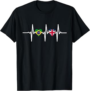 Half Britain And Brazilian British UK Brazil Flag Heartbeat T-Shirt