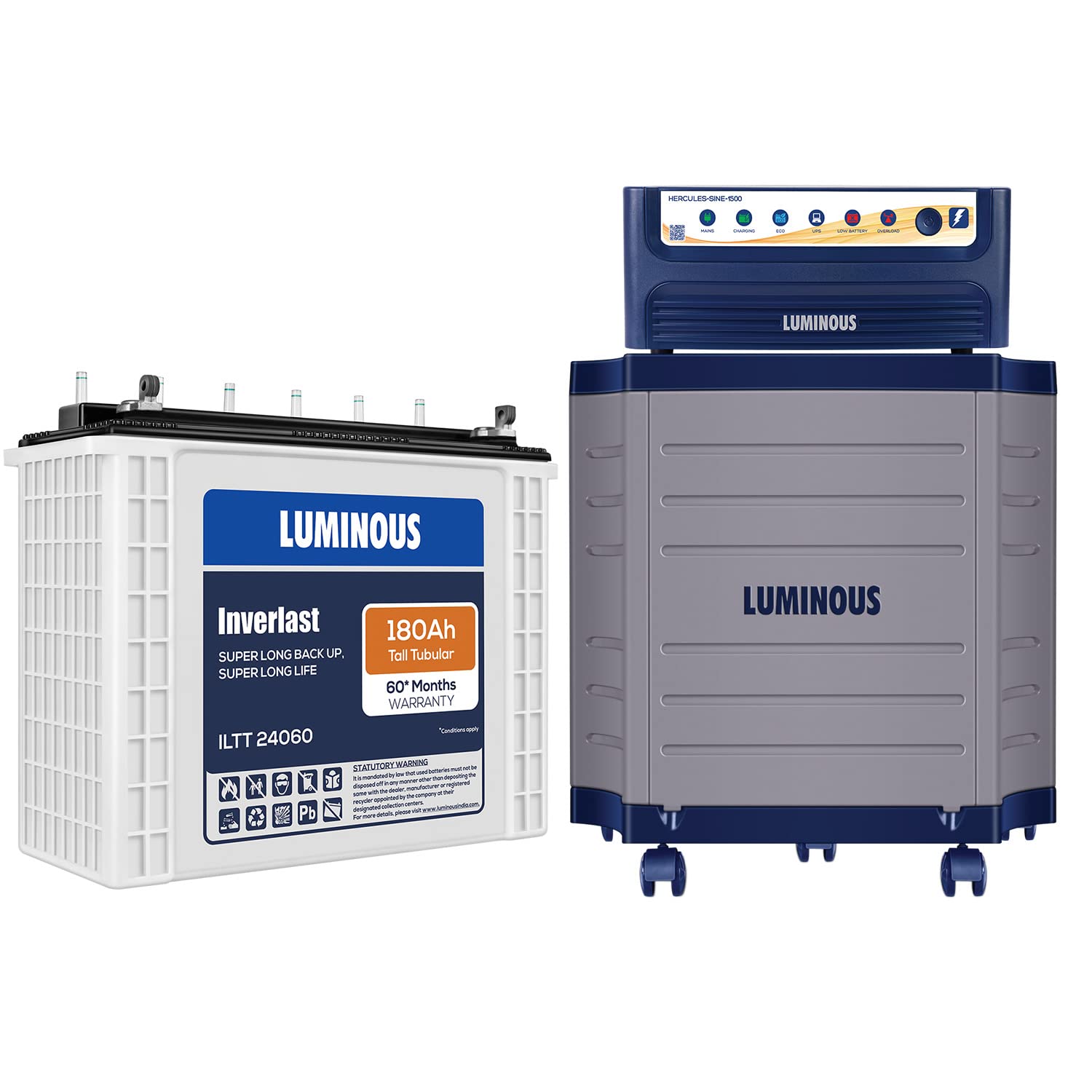Luminous Inverter & Battery Combo (Hercules 1500 Pure Sine Wave 1400VA/12V Inverter with ILTT24060 Tall Tubular 180Ah Battery + Trolley) for Home, Office & Shops-image-16
