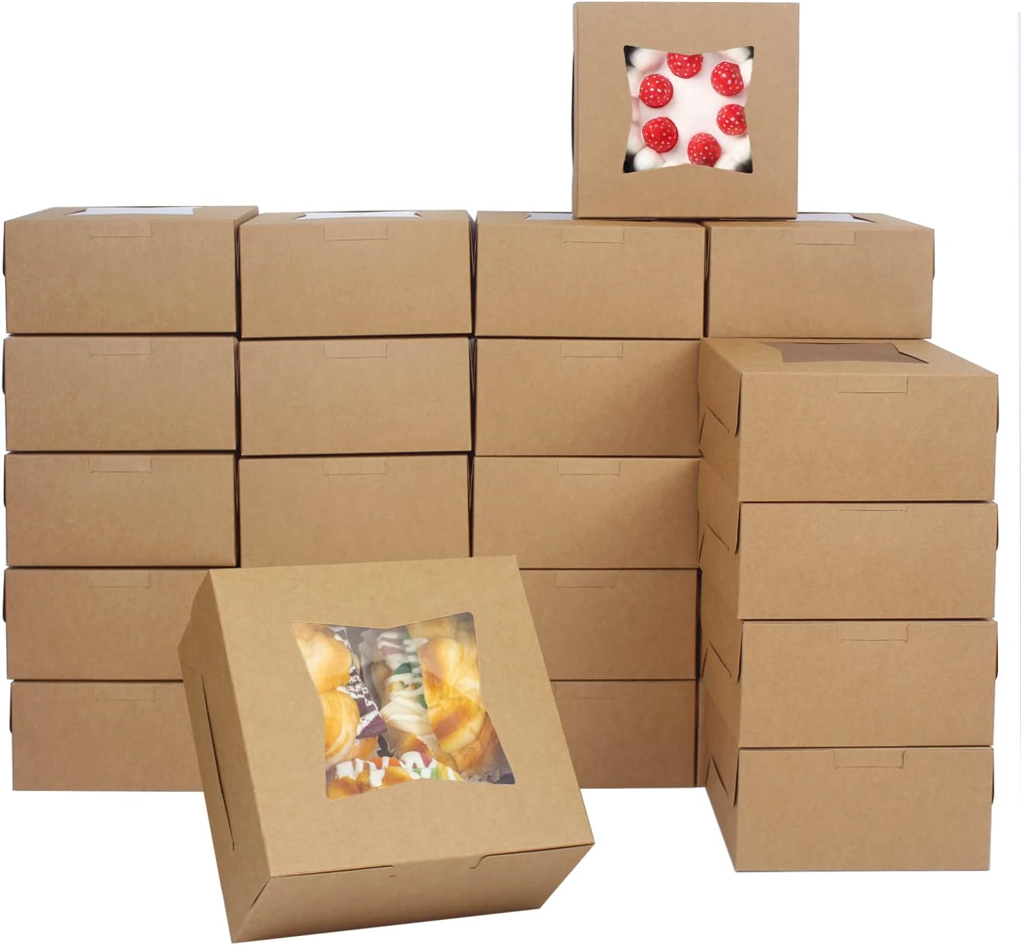 KINREE 6x6x3Small BakeryBoxeswithWindowBrownCookie