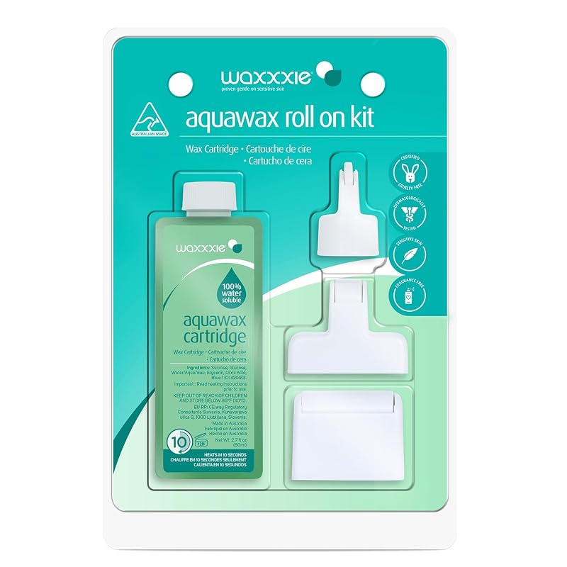 Waxxxie Aqua Roll And Wax Kit com cera de açúcar solúvel em água, 80 mL, 3 em 1