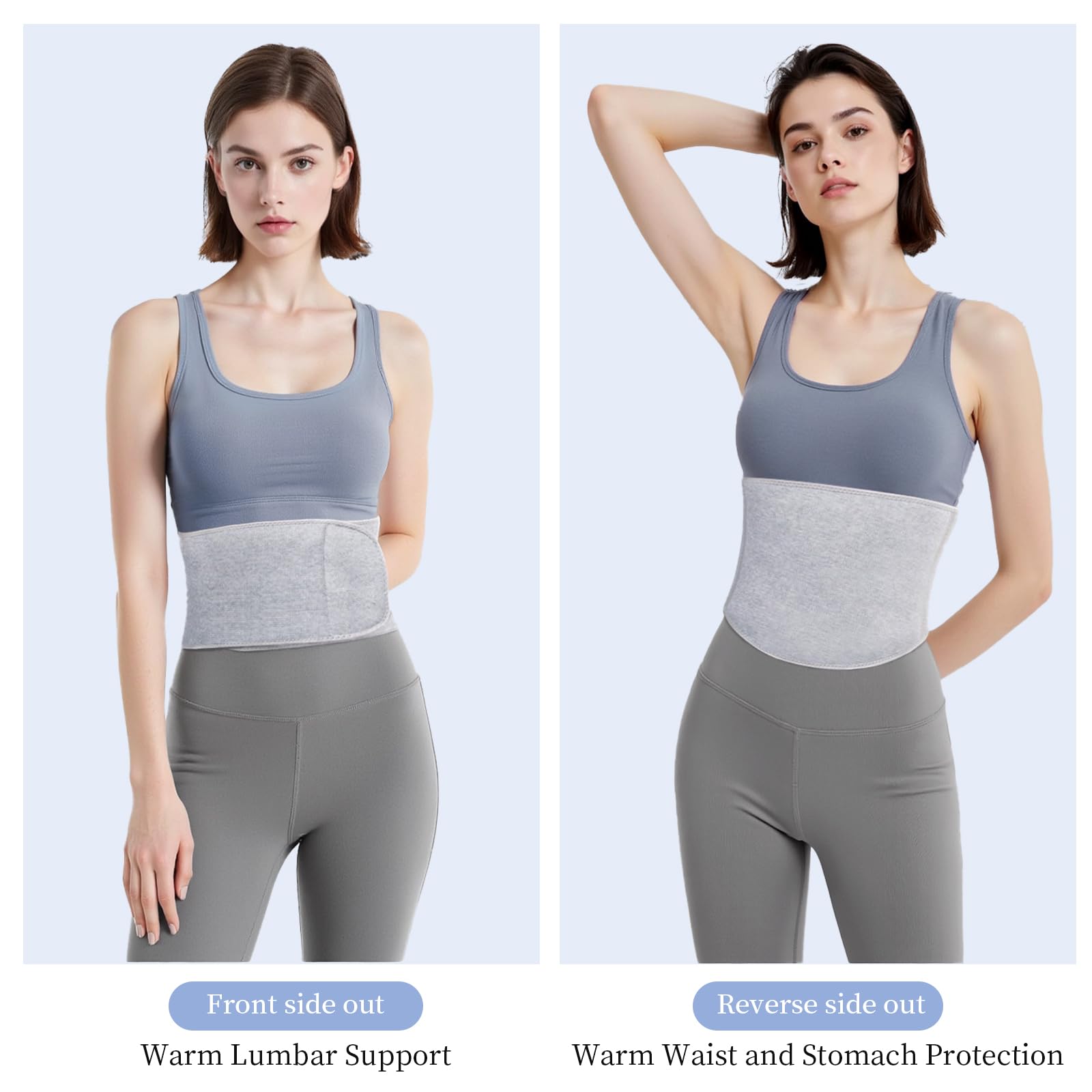 Faja Lumbar, Calentador de Vientre para Hombres y Mujeres con 1 Bolsa de Almacenamiento, Cintura Térmica de Felpa para Invierno, Calentador de Espalda con Cinta de Gancho y Bucle Engrosado, Gris