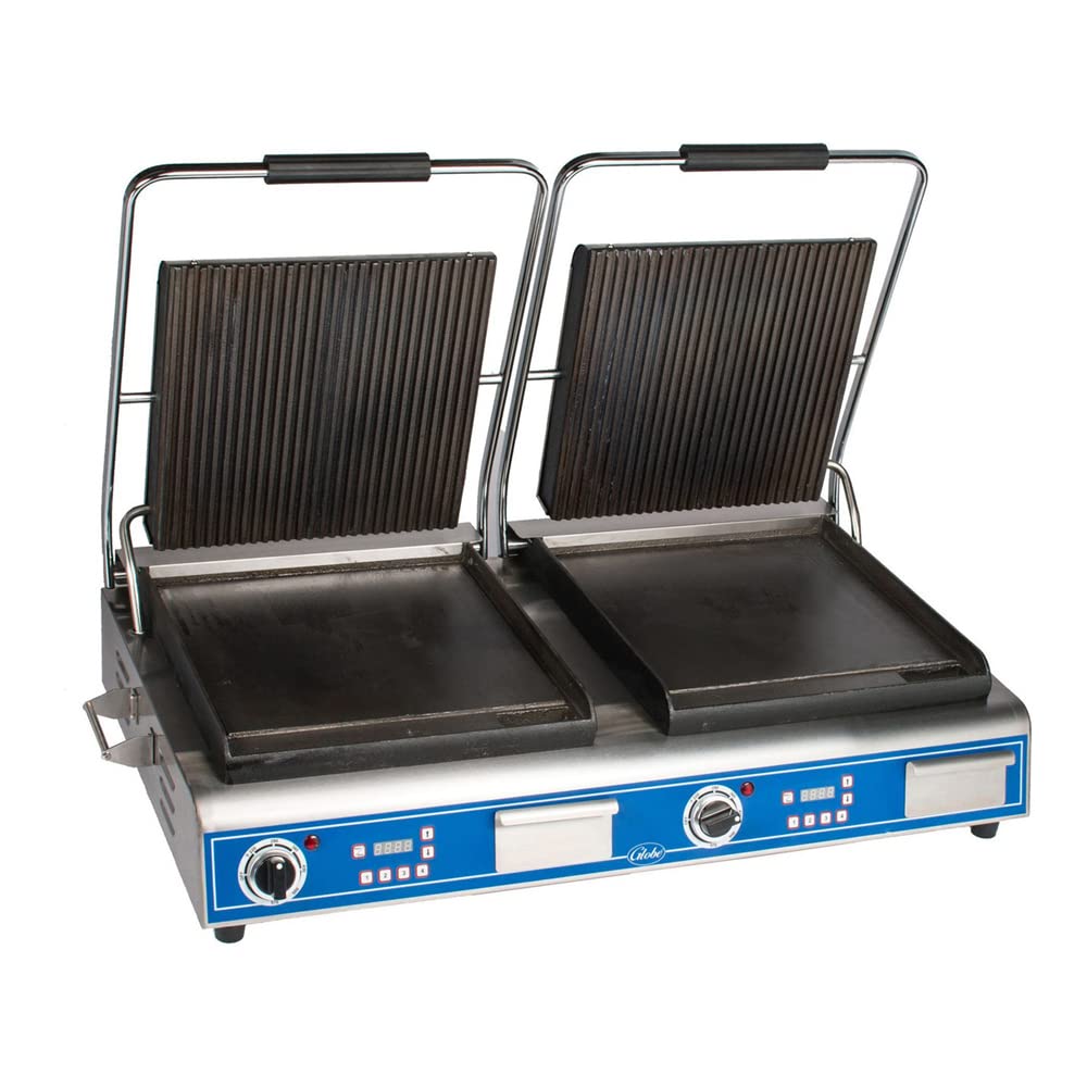 Globe GPGSDUE14D Deluxe Countertop Smooth/Grooved Panini Double Grill, NSF