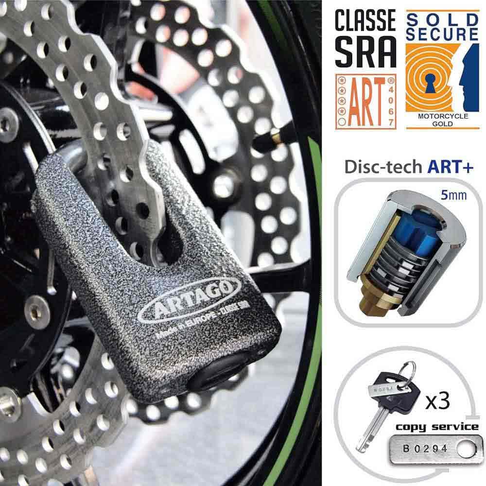 Artago 69T2 Pack Lucchetto Antifurto Bloccadisco ad Alta Sicurezza + Supporto per Yamaha MT-07 e Tracer 700, Omologato SRA, Sold Secure Gold, ART4