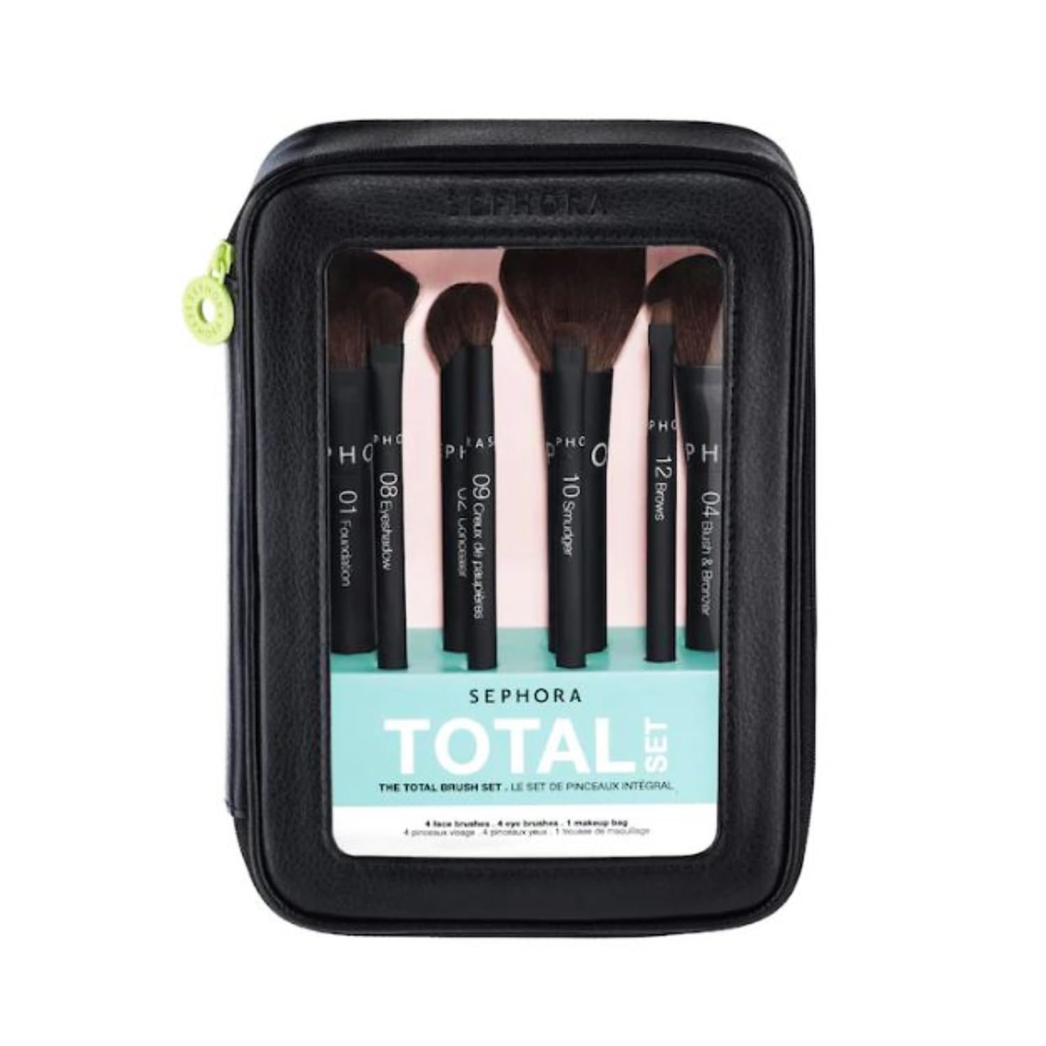 Sephora Favorites Total Set The Total Brush Set - 4 brochas faciales - 4 brochas para ojos - 1 bolsa de maquillaje