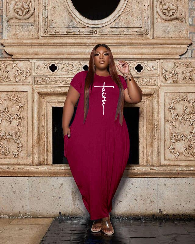 Image of YeGine Oversize Tshirt Dress Plus Size Short Sleeve Maxi Dress with Pockets