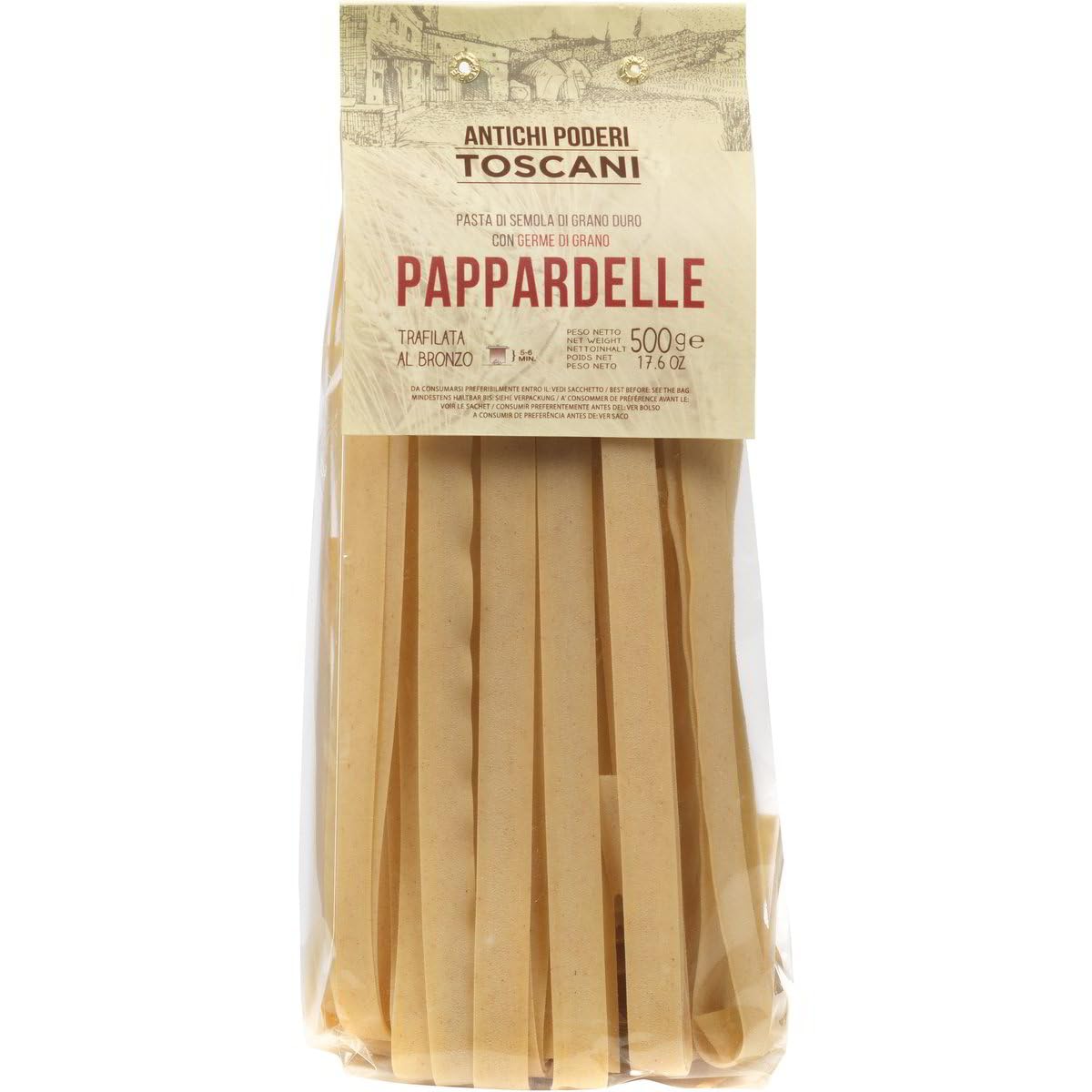 Antichi Poderi Toscani - Organic Pasta With Wheat Germ -Pappardelle Noodles, Imported from Italy, Wide Noodles - 500gr