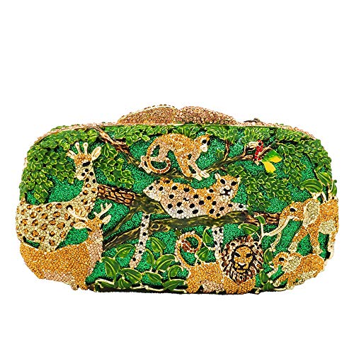 Image of Boutique De FGG Forest Jungle Animal World Crystal Clutch Purse for Women Formal Evening Bags Rhinestone Clutch Handbag,Mini