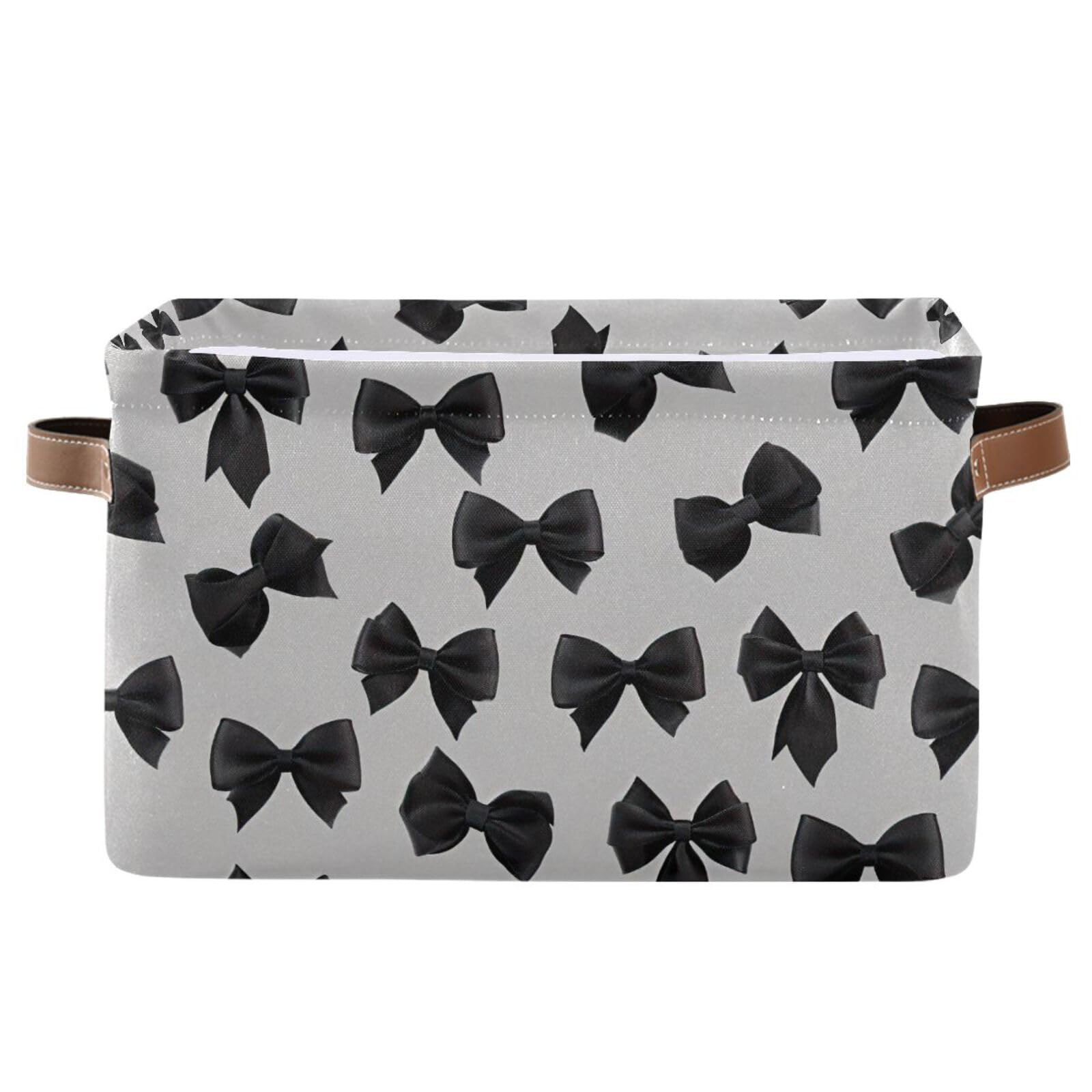 PaChyLuu Black Bows Storage Basket Bin Canvas Fabric Organizer Toys Basket with Handles for Home Office Nursery, Clothes, Gifts, 1 Pcs