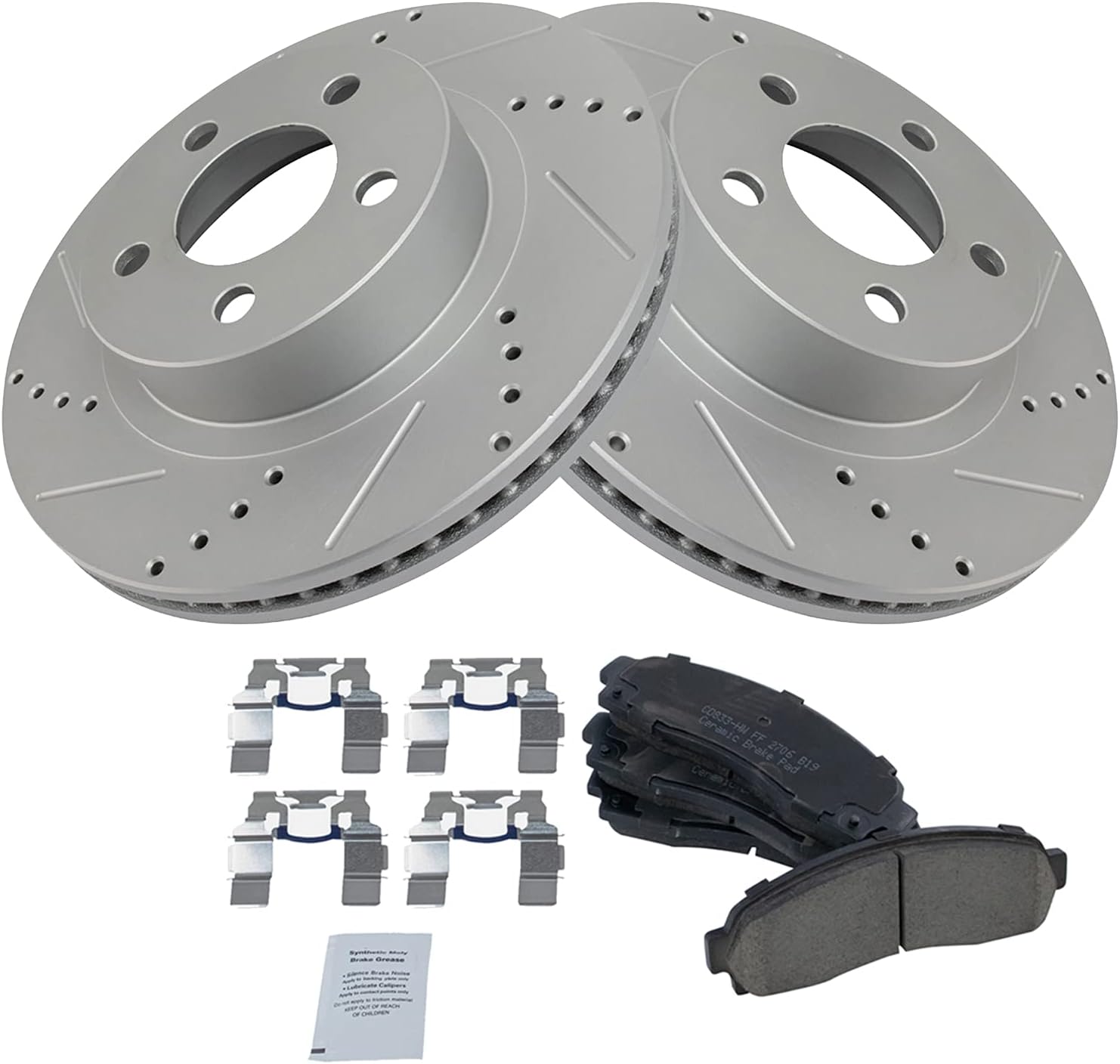 TRQ Front Brake Pad & Rotor Kit Ceramic Premium G-Coated Slotted X Drilled Compatible with 02-03 Ford Explorer 01-03 Explorer Sport 01-05 Explorer Sport Trac 03-11 Ranger 03-09 Mazda B4000