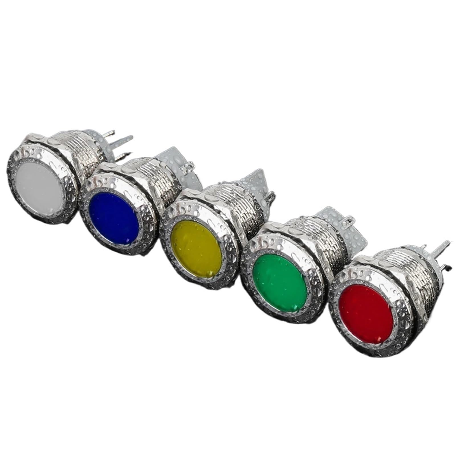 Lote de 10 luces indicadoras metálicas de 22 mm, alimentación AC/DC 3~220 V, mini LED impermeables IP65 y terminales de 2 pines (bola blanca luz, 12V-24V)