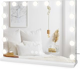 Comprar Dripex Espejo Maquillaje con Luz Grande, 58 x 45 cm, 15 Bombillas LED, Dimmables 3 Colores de Luz, con Espejo de Aumento 10X, Puerto C y B para Cargar