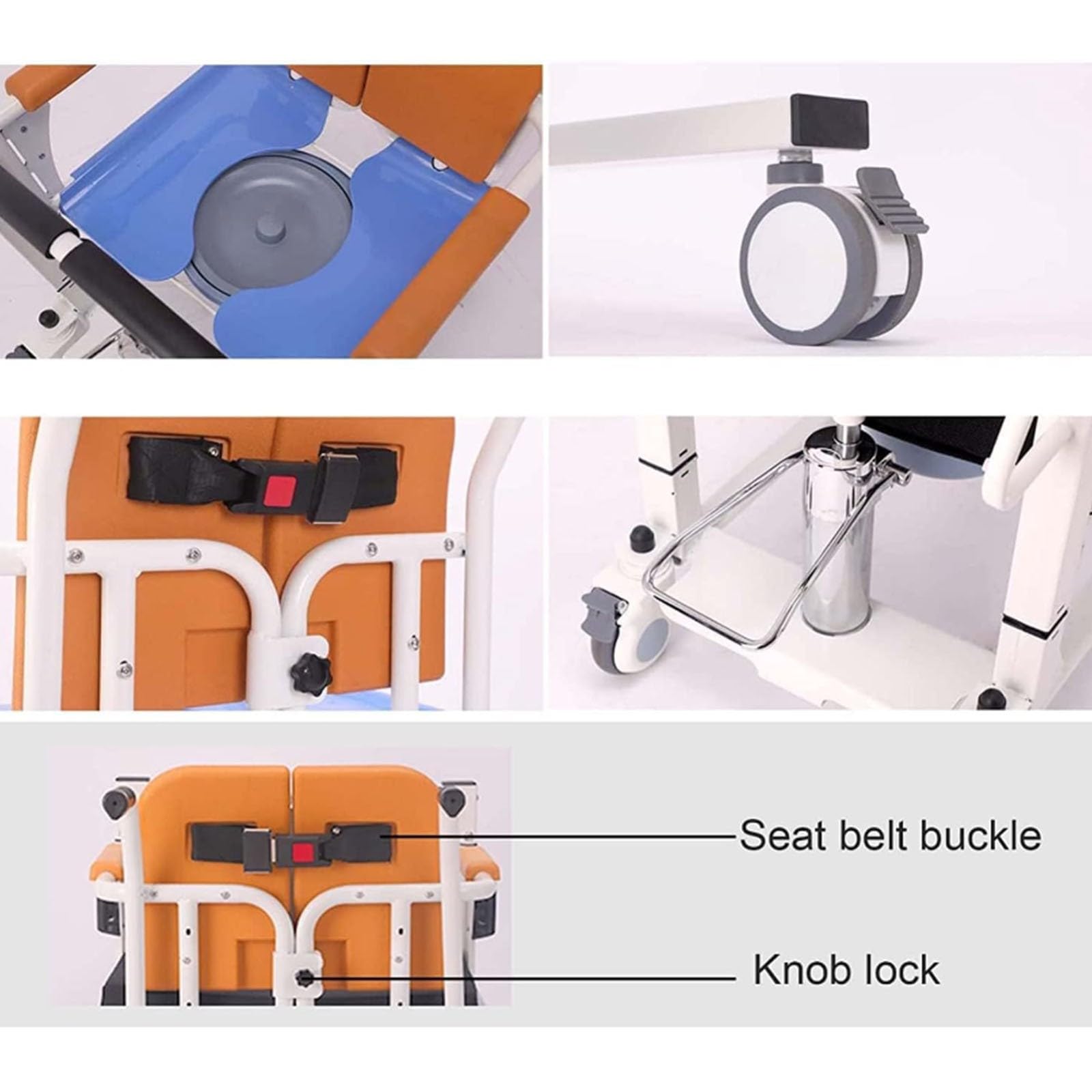Sedia di trasferimento del paziente per badanti anziani disab, sedile diviso a 180°/capacità di carico 150 kg, tavolo da bagno idraulico con tavolo da pranzo - 4 in 1