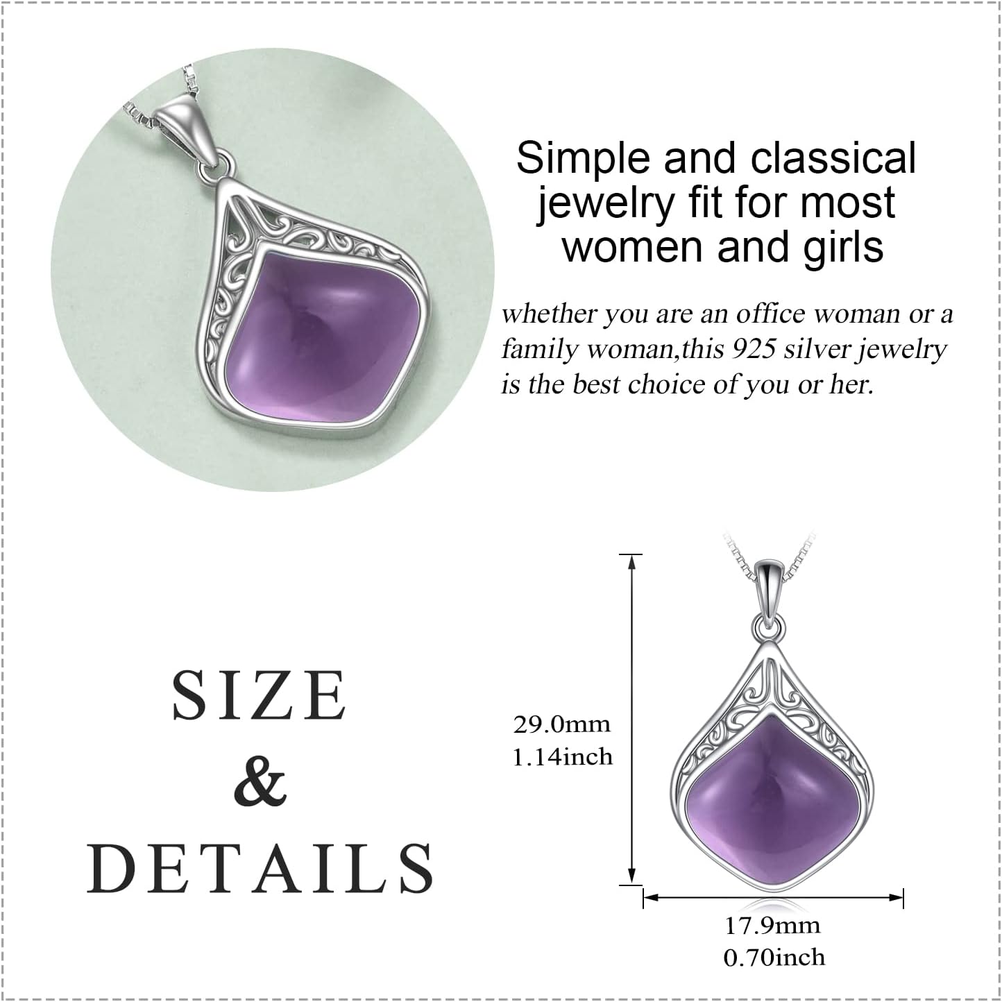 YAFEINI Teardrop Necklace Sterling Silver Filigree Irish Pendant Necklace Natural Stone Moonstone/Lapis Lazuli/Larimar/Moss Agate Necklace Jewelry - Image 5