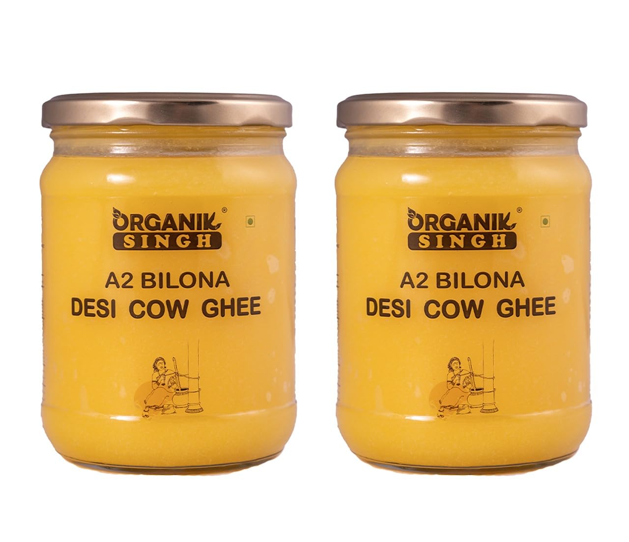 Organik Singh A2 cow Desi Ghee – 500 ML (PACK OF 2) | Made using Vedic Bilona Method | A2 Certified | Curd – Churned A2 cow ghee | Grass-fed Desi cow ghee | Lab Tested | Packed in Glass Jar