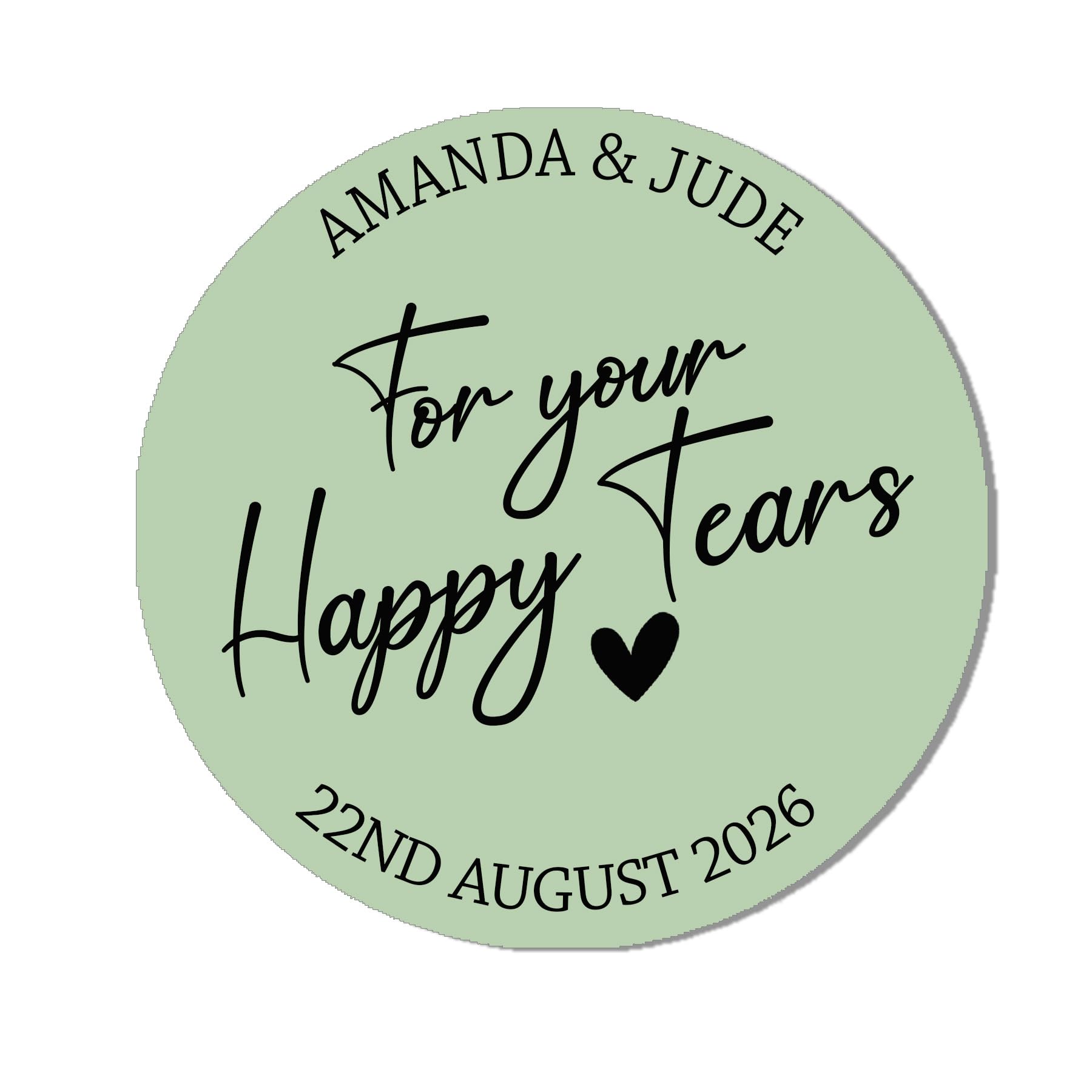 Personalised Happy tears Tissue Stickers x 35 (37mm) Round Labels for a Wedding Favor Gift - 35 Sage Happy Tears Stickers