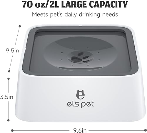 Miniatura 7 de ELS PET Alimentador de agua lento antiderrames, gran capacidad, 70 onzas2 L, cuenco de viaje para perros y gatos (gris)