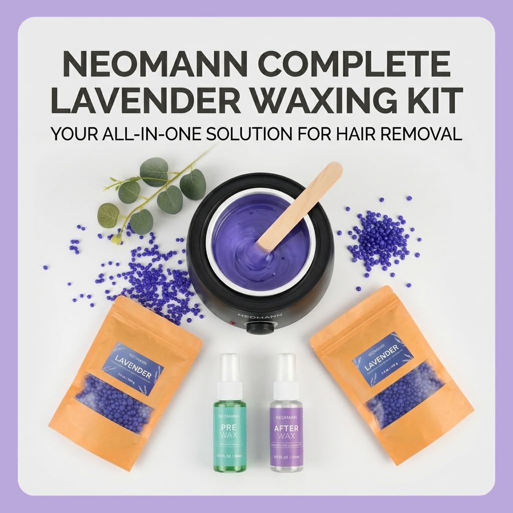 Waxer II LAV Kit Ceretta Brasiliana Professionale | Scaldacera Nero con Pentolino Antiaderente, 400g Perle di Cera alla Lavanda, Spray Pre e Post Epilazione e 20 Spatole