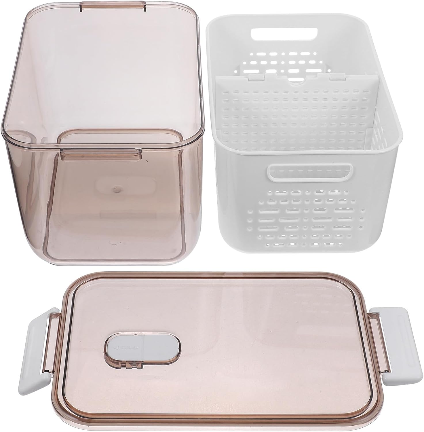 Artibetter Vegetable Storage Basket for Refrigerator Lettuce Crisper Large Brown Produce Container with Drainage Holes Salad and Fruit Keeper for Kitchen Organization