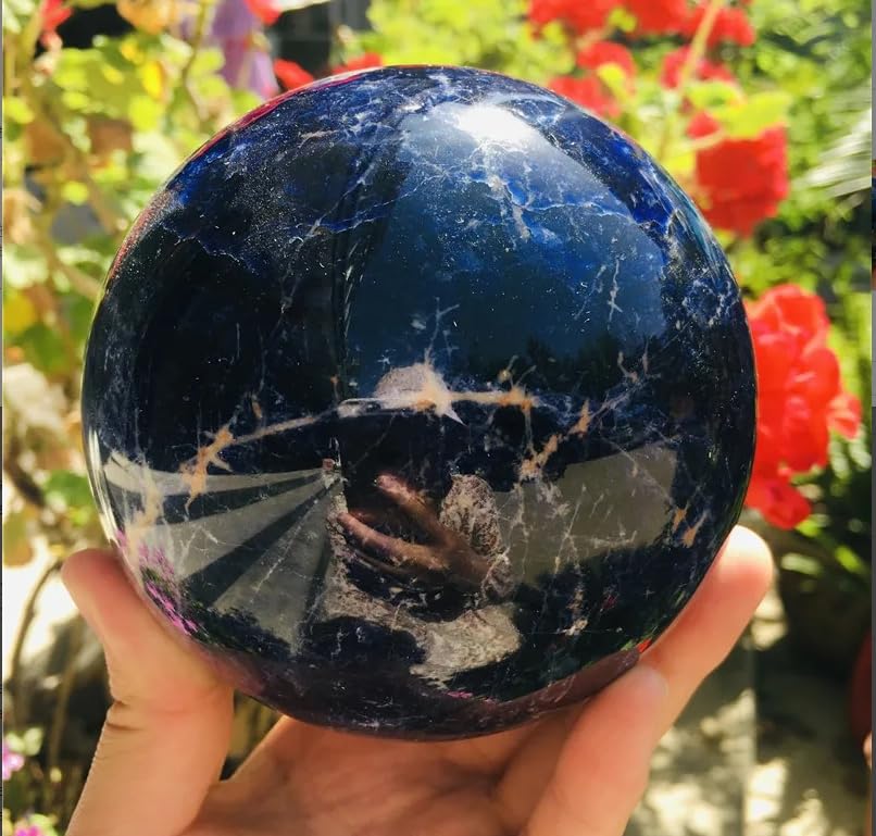 VEKETE Natürliche Sodalith-Quarz-Kristallkugel,Dumortierit-Steinkugel,Blaue Adern,Mineral,Meditation,Energie,Dekoration,Edelstein-Schmucksammler,7-8cm