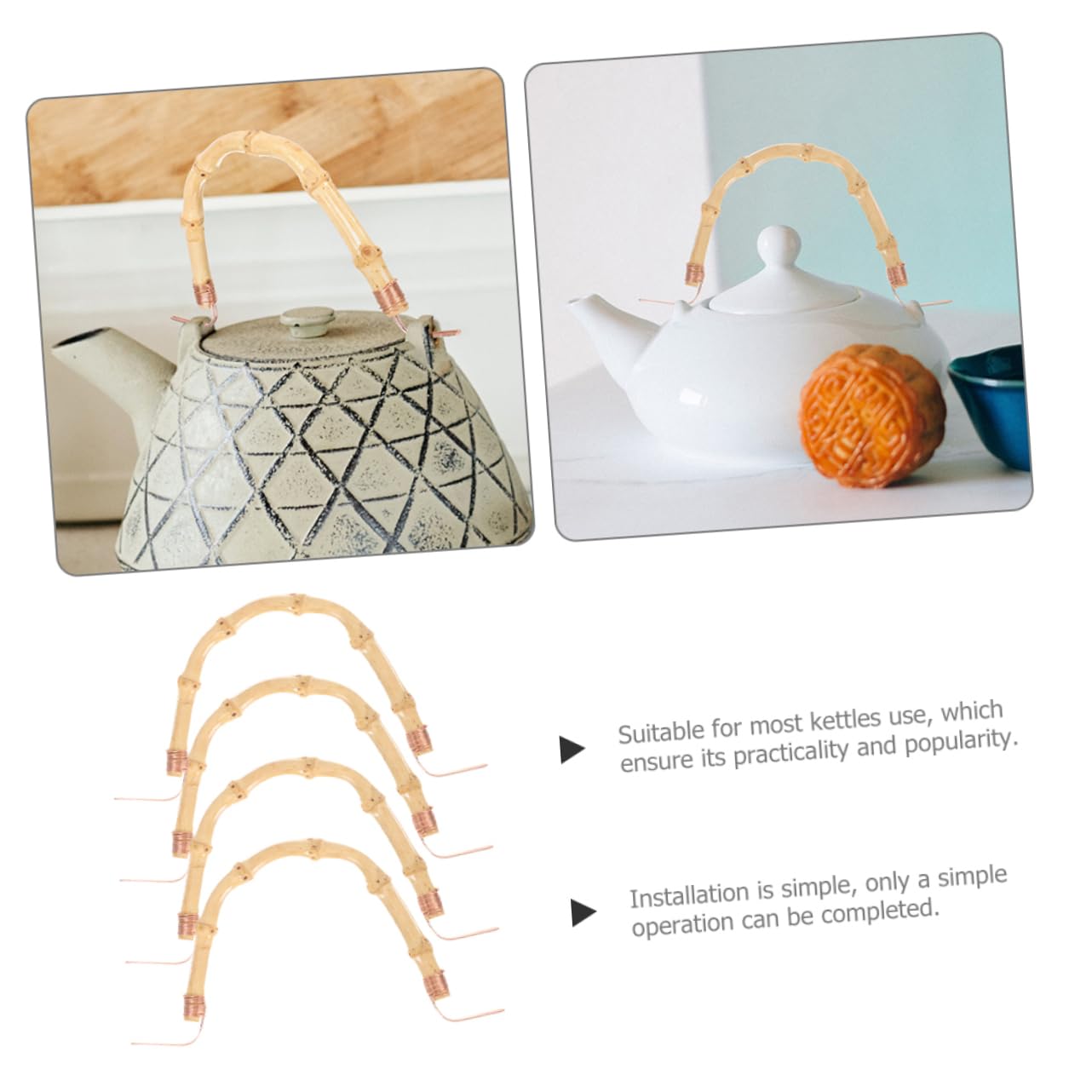 Cabilock 4 Piezas Accesorios De Mango De Tetera De Cerámica Empuñadura De La Tetera Mango De Tetera Con Cable Tetera De Vidrio Tejido Pava Tetera De Madera Arcilla Morada